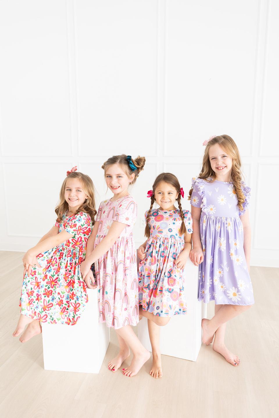 Neon Floral Short Sleeve Pocket Twirl Dress for Women - Perfect for Summer Parties, Beach Vacations & Casual Outings
