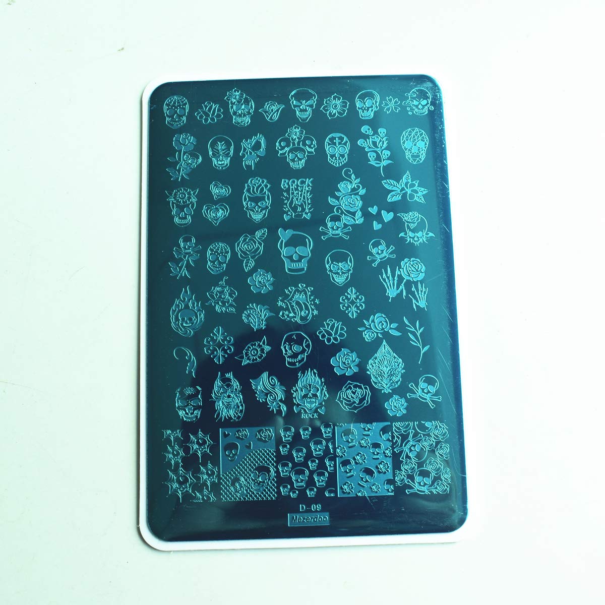 Mezerdoo 2-Piece Nail Stamping Plates Set - 9.5x14.5cm Geometric Skull Design for Nail Art, Manicure Stamping Templates with Stripe, Dot & Love Patterns - Perfect for Halloween, Gothic & Creative Nail Designs