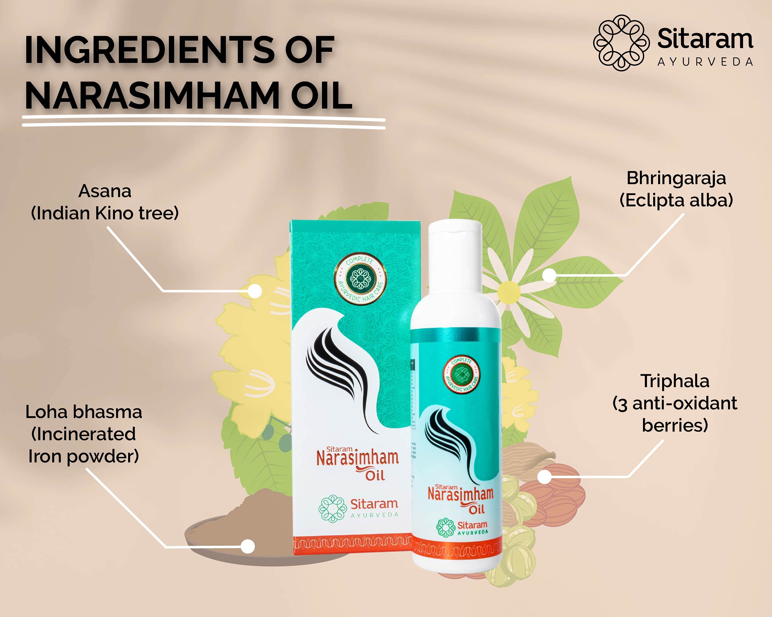 Sitaram Ayurveda Narasimham Herbal Hair Oil 100ml - Kerala Ayurvedic Hair Oil with Bhringraj & Amla for Strong, Long Hair Growth | Natural Hair Care Solution for Dry Scalp, Hair Fall & Dandruff | Perfect for Daily Hair Massage & Nourishment