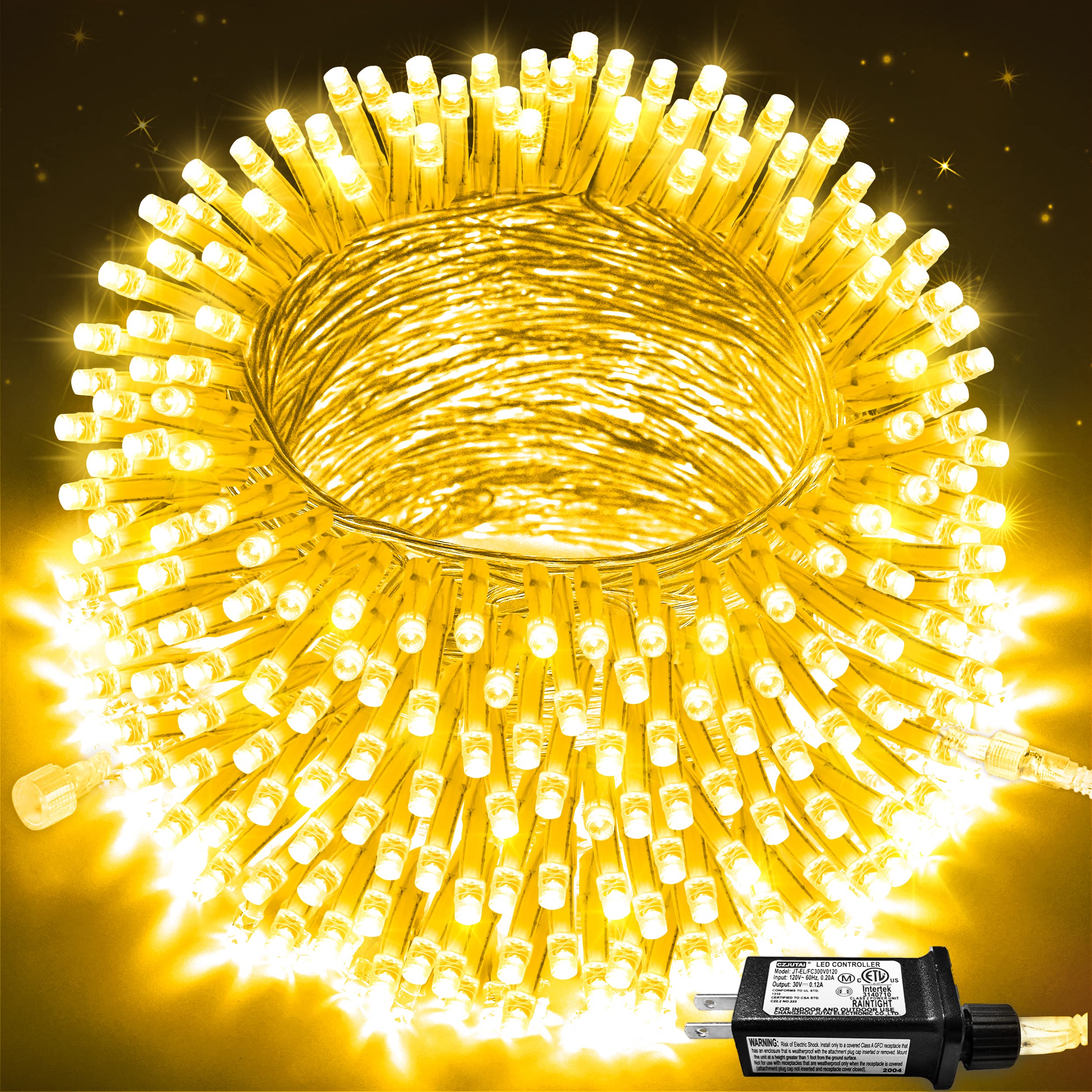 JMEXSUSS 250 LED Connectable Christmas Lights - 91.5ft Warm White String Lights with 8 Modes for Indoor Outdoor Use - Perfect for Christmas Tree, Party, Wedding, Garden & Home Decoration