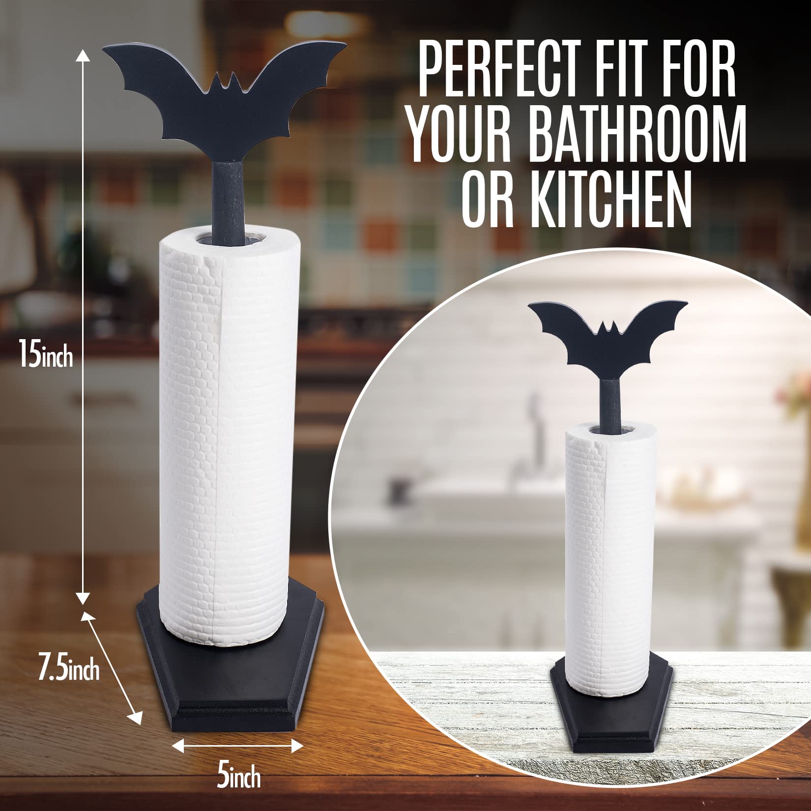 Gothic Bat Paper Towel Holder - Halloween Kitchen & Bathroom Decor - Unique Goth Home Accessories for Countertops - Spooky Witchy Gift Ideas for Women | Perfect for Halloween Parties, Gothic Themed Homes & Dark Aesthetic Decor