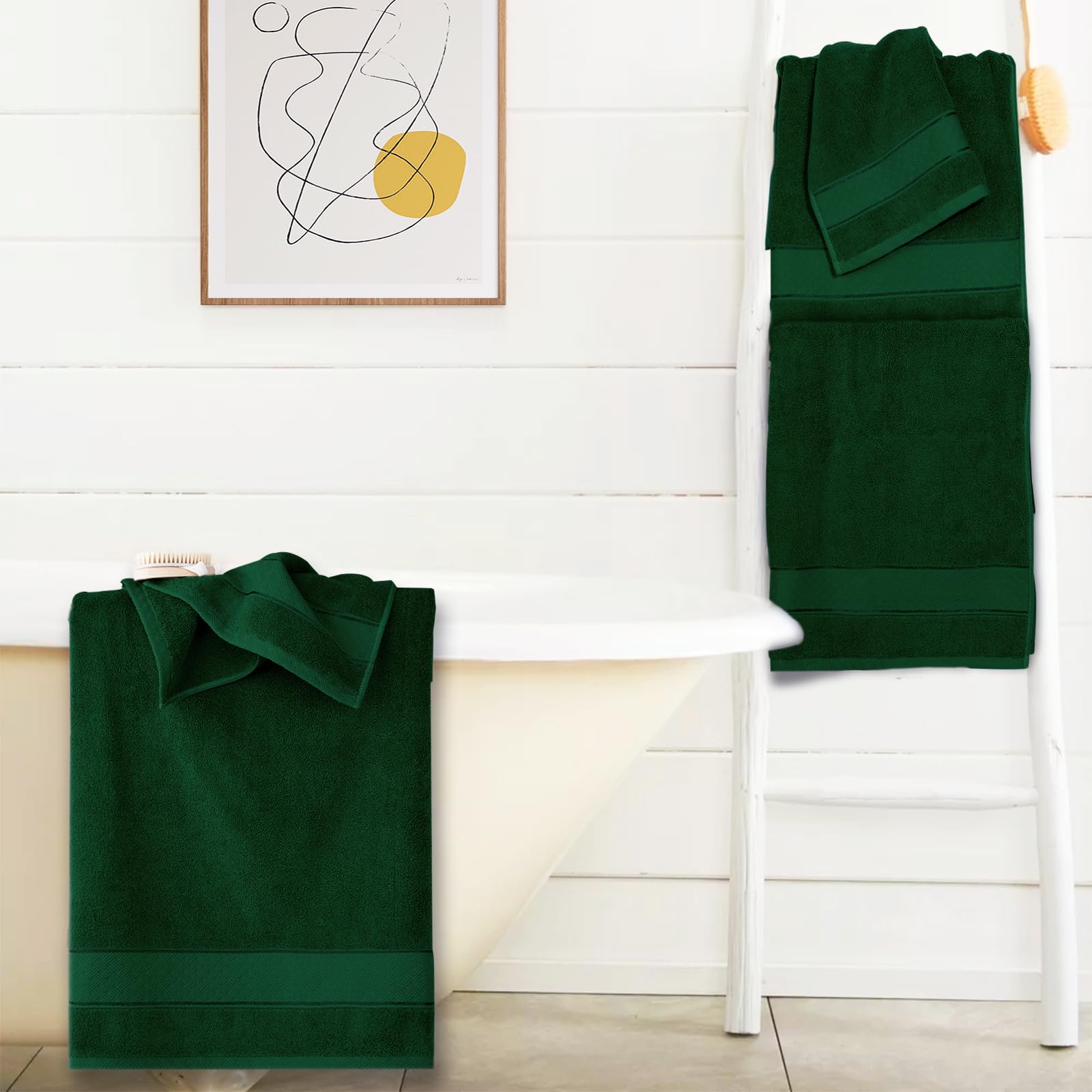 Luxury 6-Piece Green Bath Towel Set | 100% Turkish Cotton 650GSM Hotel Quality | Ultra Soft & Absorbent | Includes 2 Bath Towels, 2 Hand Towels, 2 Washcloths | Perfect for Spa, Bathroom & Guest Room Decor