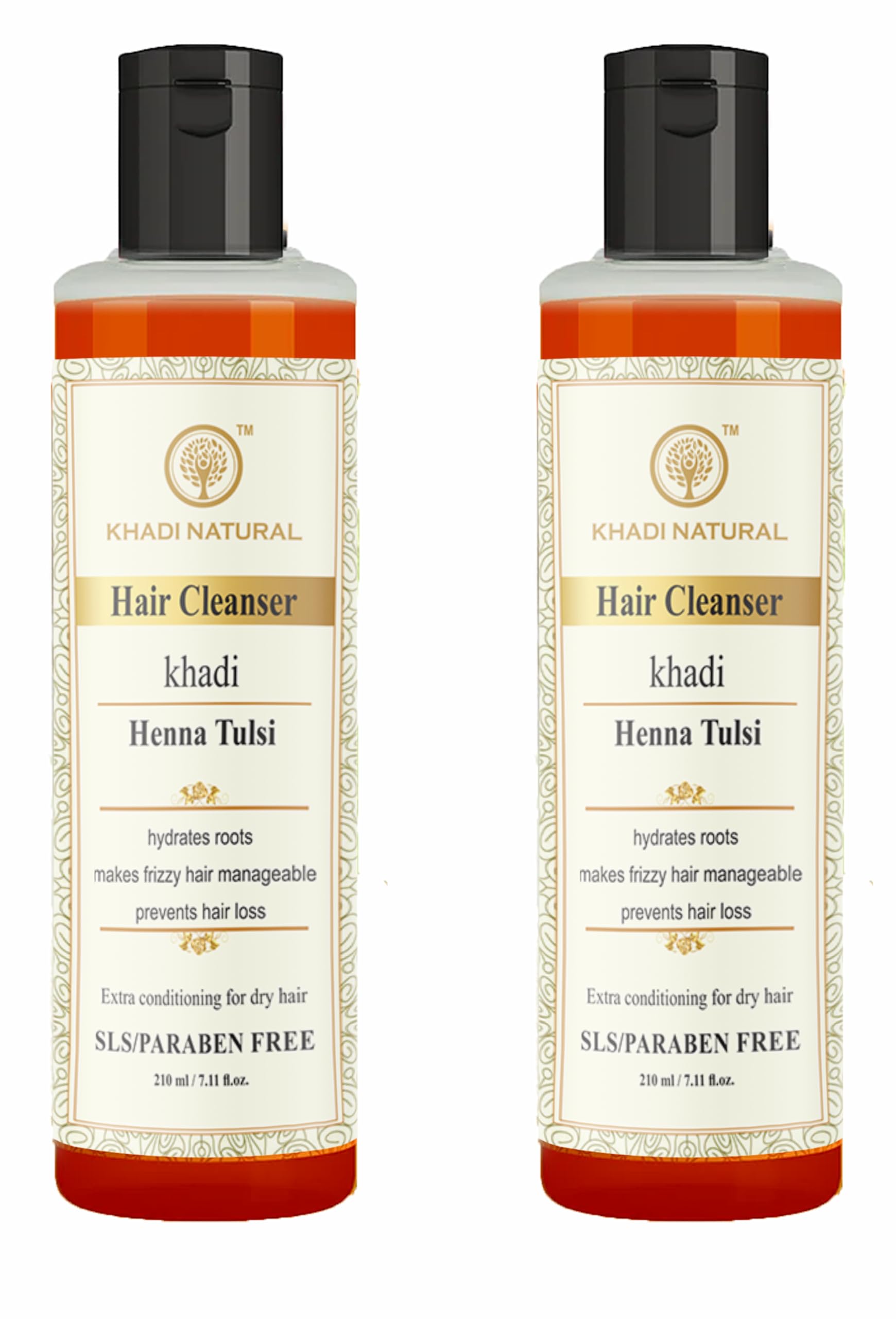 Khadi Natural Heena Tulsi Herbal Shampoo - 210ml (Pack of 2) for Nourished, Strong & Healthy Hair | Ayurvedic Hair Cleanser for Dry, Damaged Hair | Daily Use for Shine & Volume