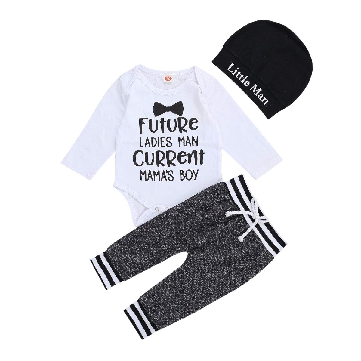 Baby Boy Outfit Set - Letter Print Romper, Long Pants & Hat 3-Piece Winter Clothes for Newborns & Infants | Perfect for Fall/Winter Season, Family Photos & Special Occasions