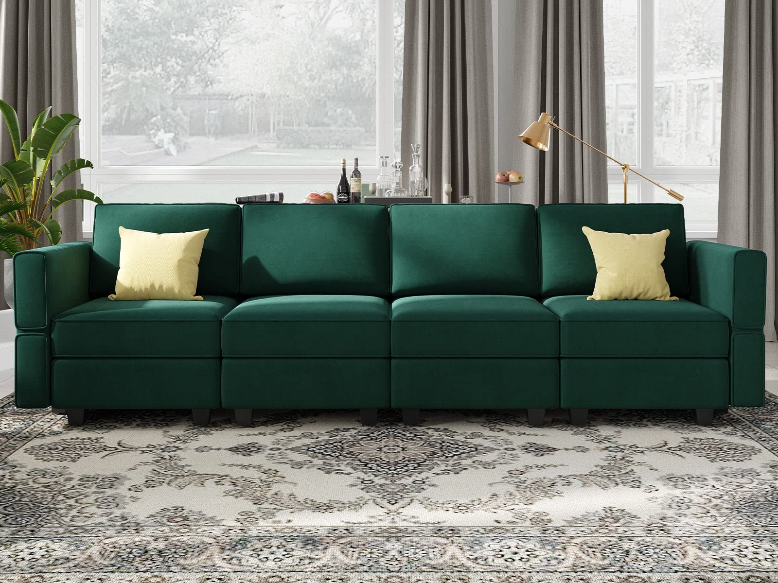 Belffin Modular Sectional Sofa with Storage Seats - Velvet Upholstered Living Room Couch in Green | Perfect for Small Spaces, Apartments & Cozy Home Decor