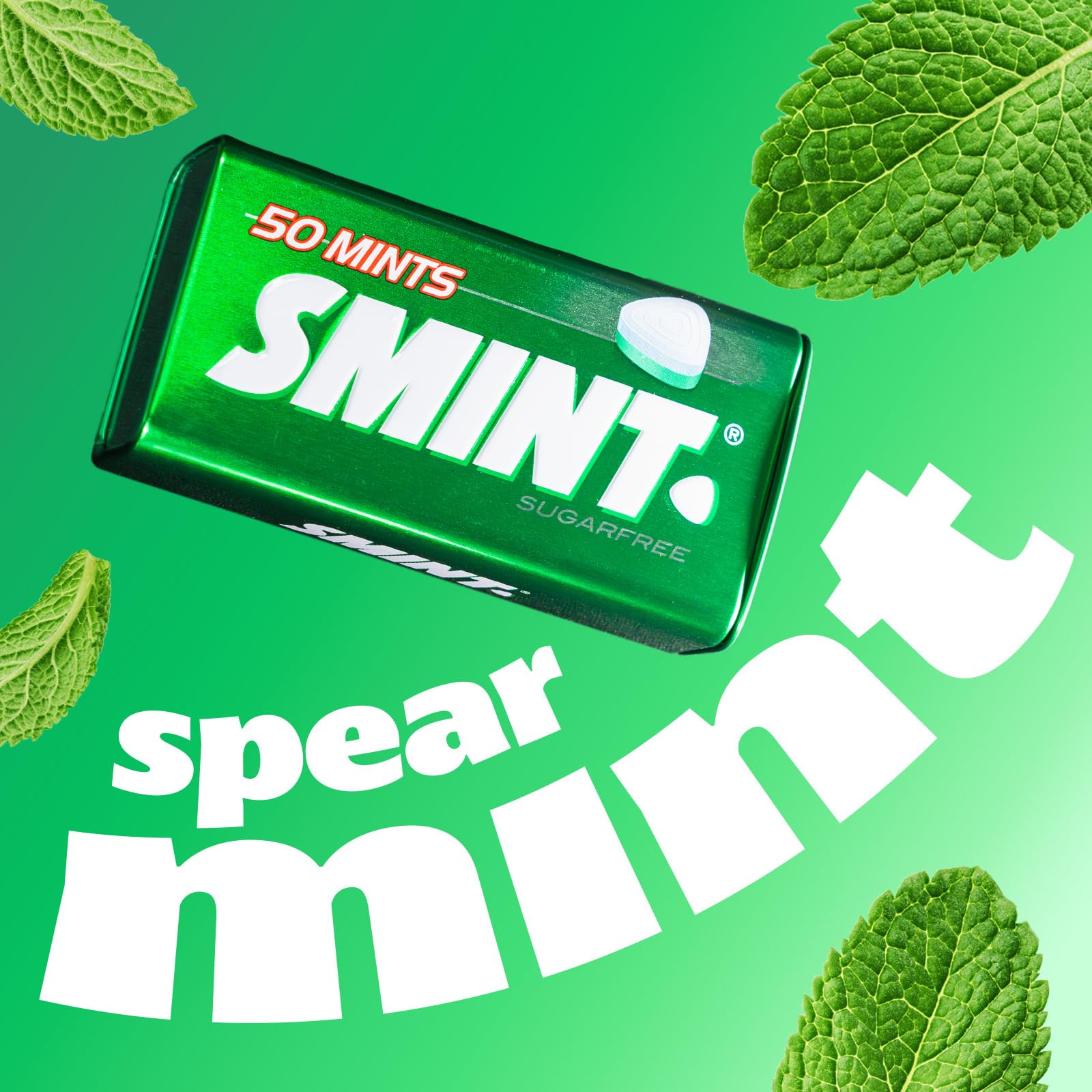 Smint Sugar Free Spearmint Mints for Fresh Breath - 12 Pack of 50 XXL Tins - Vegan, Keto Friendly - Perfect for Office, Travel & After Meals