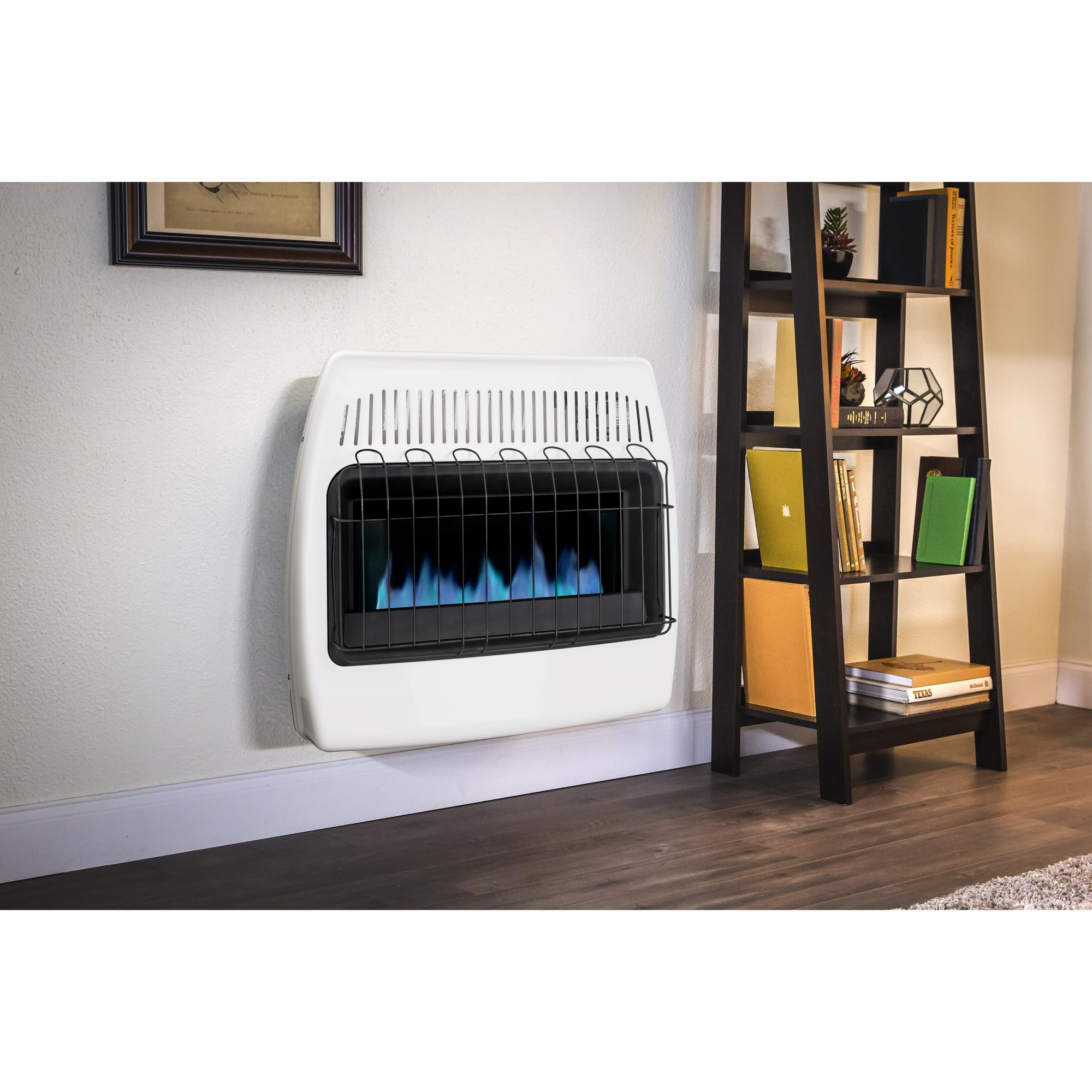 Dyna-Glo 30,000 BTU White Liquid Propane Blue Flame Vent-Free Wall Heater for Garage, Basement & Workshop - Indoor Safe Heating Solution