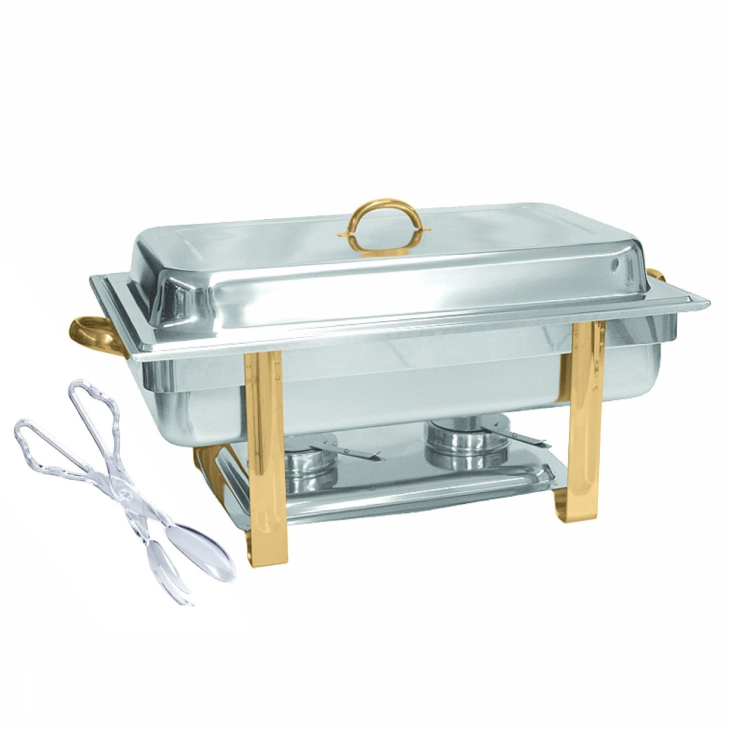 Tiger Chef Stainless Steel Chafing Dish Buffet Set - 8 Quart Commercial Food Warmer with Gold Accents - Perfect for Catering, Buffets, and Party Serving