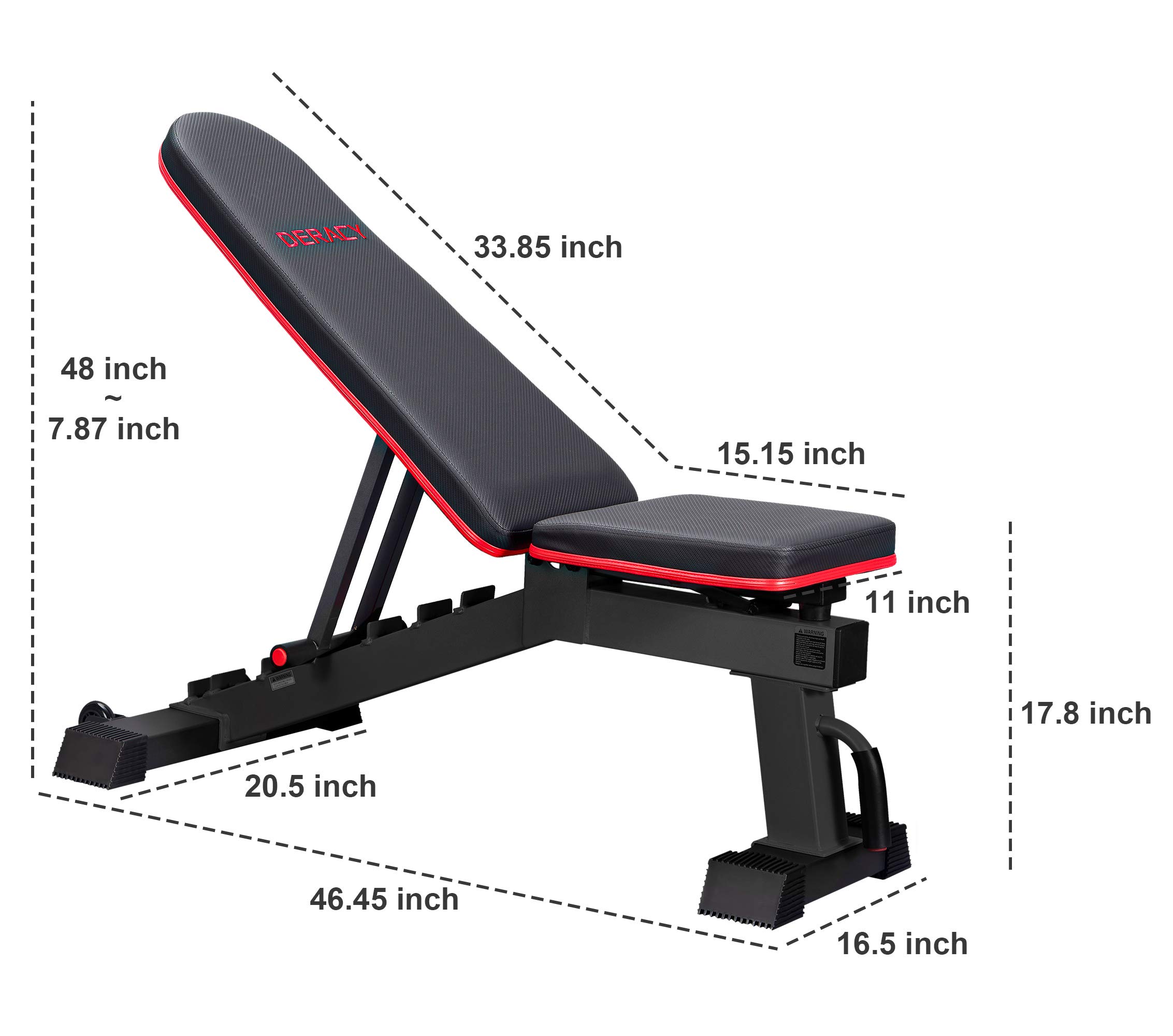 DERACY Adjustable Weight Bench for Full Body Workout - Incline & Decline Home Gym Equipment for Strength Training, Perfect for Indoor Fitness & Small Space Workouts