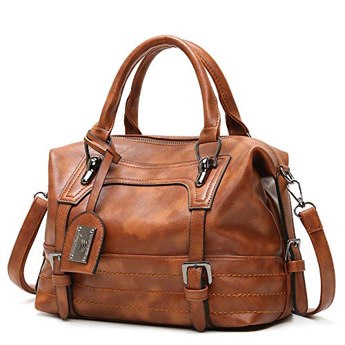 Boston Fashion Women's Oil Wax Leather Shoulder Bag - Large Capacity Messenger Handbag for Work, Travel & Daily Use