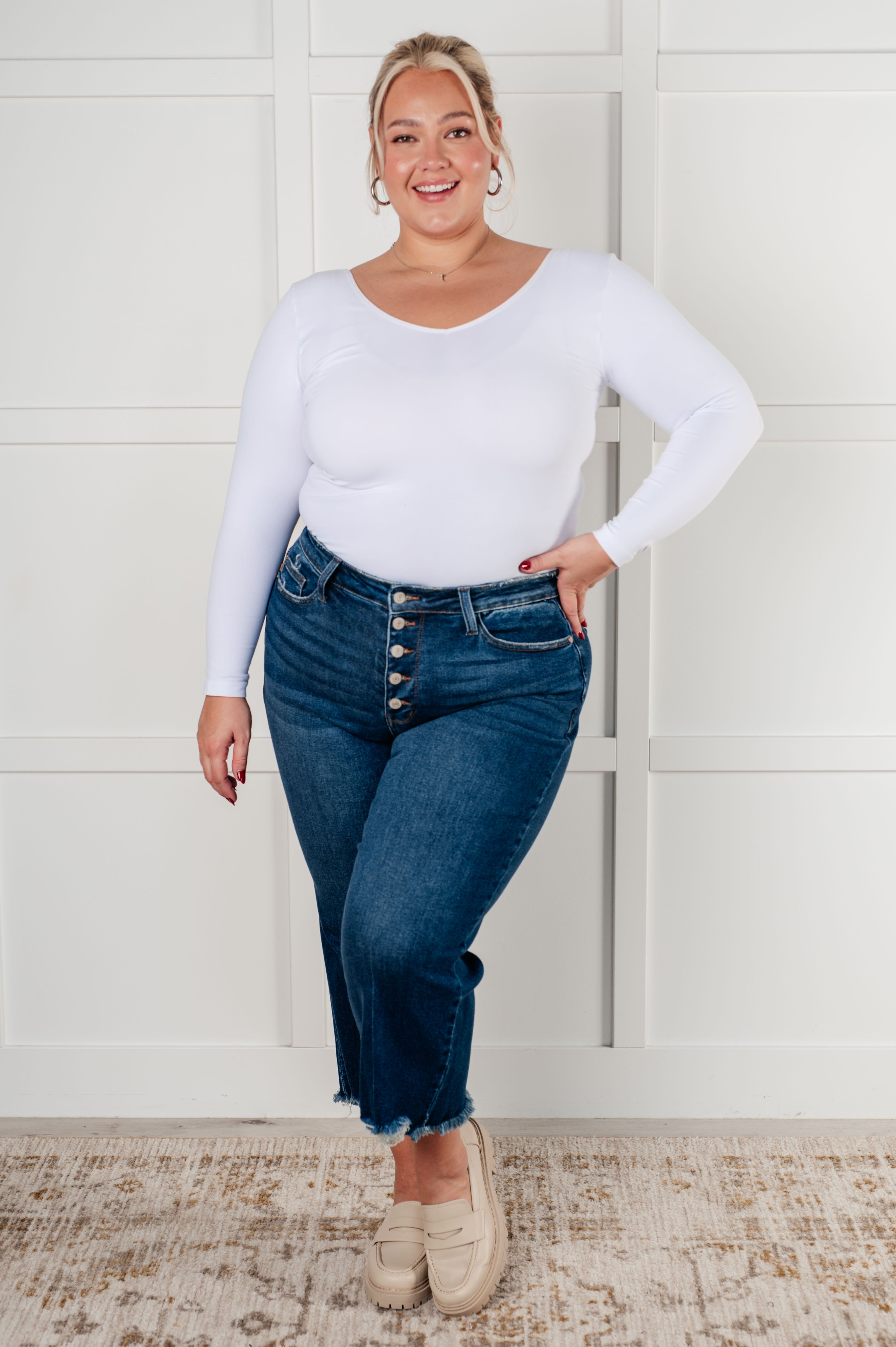 Janice Women's High Rise Button Fly Wide Leg Crop Jeans - Stylish & Comfortable Denim Pants for Casual Outfits, Workwear & Everyday Fashion