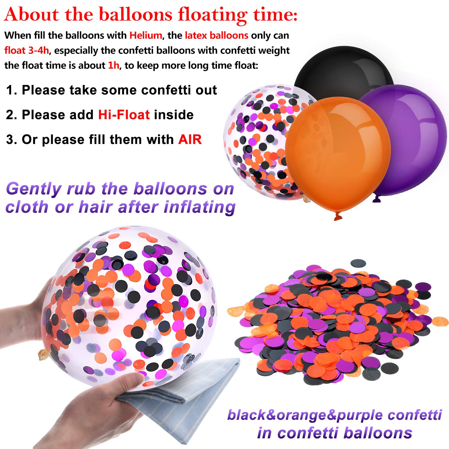 Tatuo 80-Piece Halloween Balloon Set - 12 Inch Confetti Balloons & Latex Balloons for Party Decorations (Black, Orange, Purple) | Perfect for Halloween, Birthday Parties, Baby Showers, Weddings, Graduations & 4th of July Celebrations