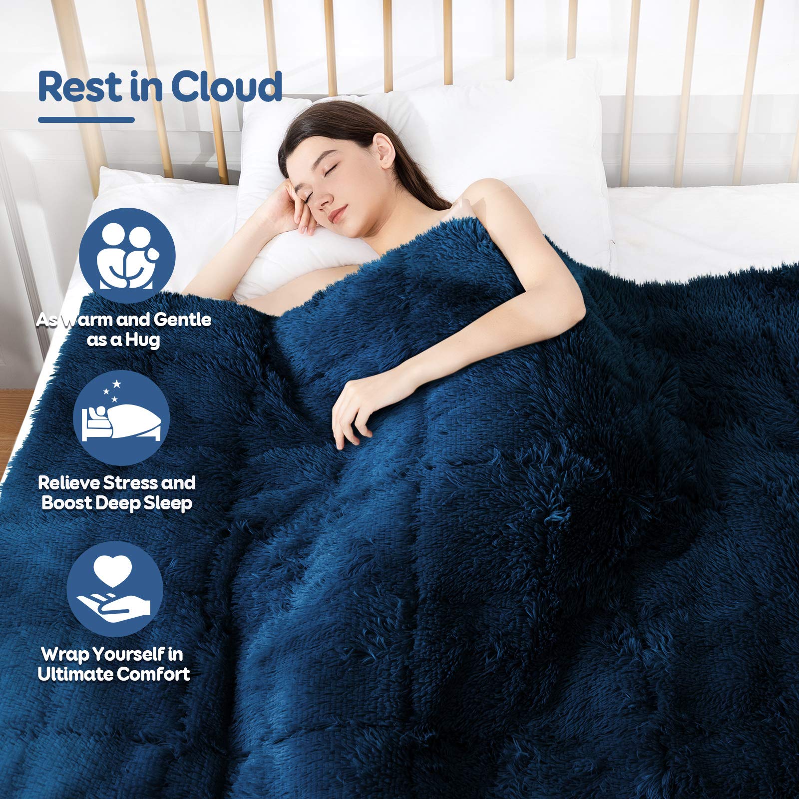 15lbs Weighted Blanket for Adults - Soft Plush Flannel Faux Fur Blanket 48x72 inches - Heavy Luxury Fur Throw Blanket Twin Size Navy Blue - Perfect for Stress Relief, Anxiety & Better Sleep