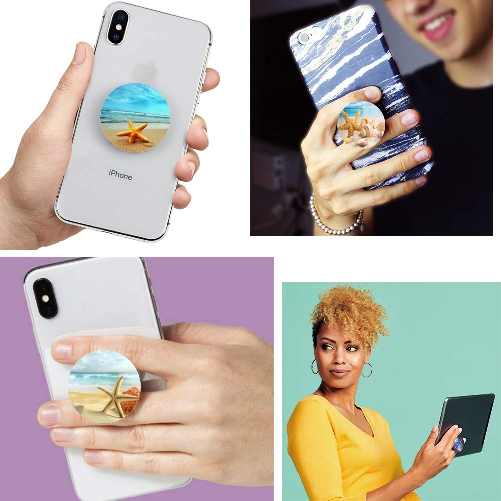 3 Pack Starfish Shell Phone Holder - Expandable Grip Stand for Smartphones & Tablets - Beach Travel Use