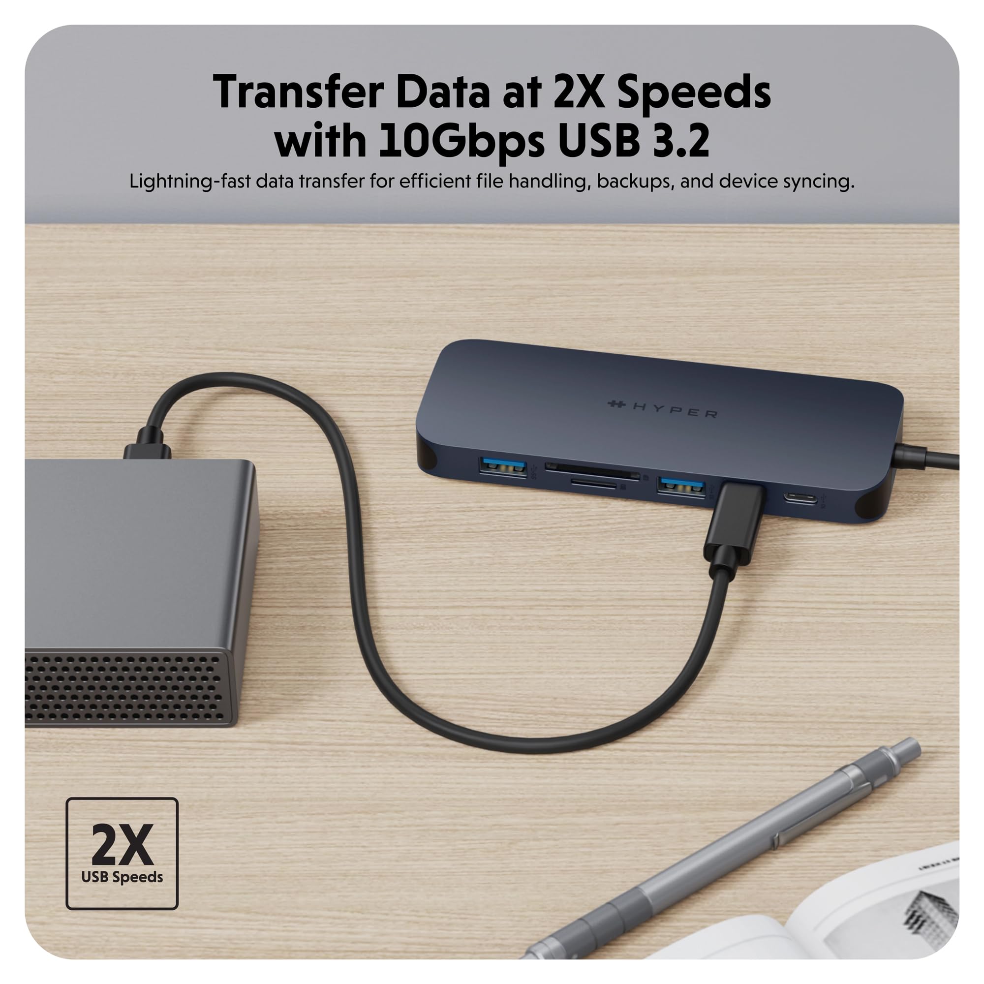 HyperDrive Next 10-Port USB-C Hub for MacBook, PC & Chromebook - 4K60Hz HDMI, 2x USB-A, 10Gbps USB-C, 140W PD, SD/microSD Reader, Ethernet, 3.5mm Audio - Perfect for Home Office, Remote Work & Multi-Monitor Setup