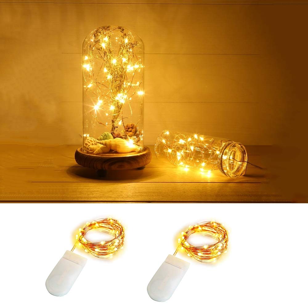 ANJAYLIA 2 Pack 10ft 30LED Battery Operated Fairy String Lights - Silver Coated Copper Wire Firefly Lights for Halloween, Christmas, Party, Wedding, Bedroom, Garden & Outdoor Decoration (Warm White)