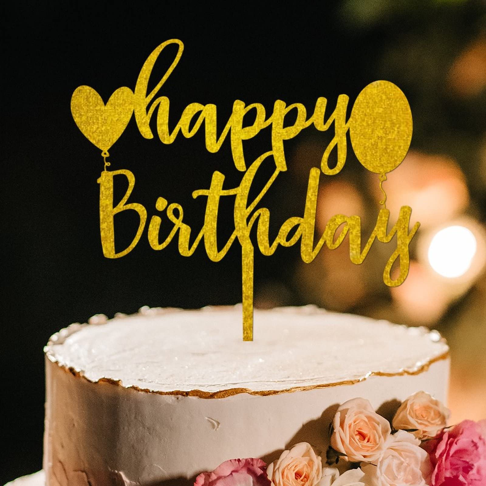 Gold Acrylic Rabbit Deer Antlers Cake Topper - Happy Birthday Party Supplies for Kids, Custom Anniversary Cake Decorations - Perfect for Birthday Cakes, Baby Showers & Wedding Celebrations
