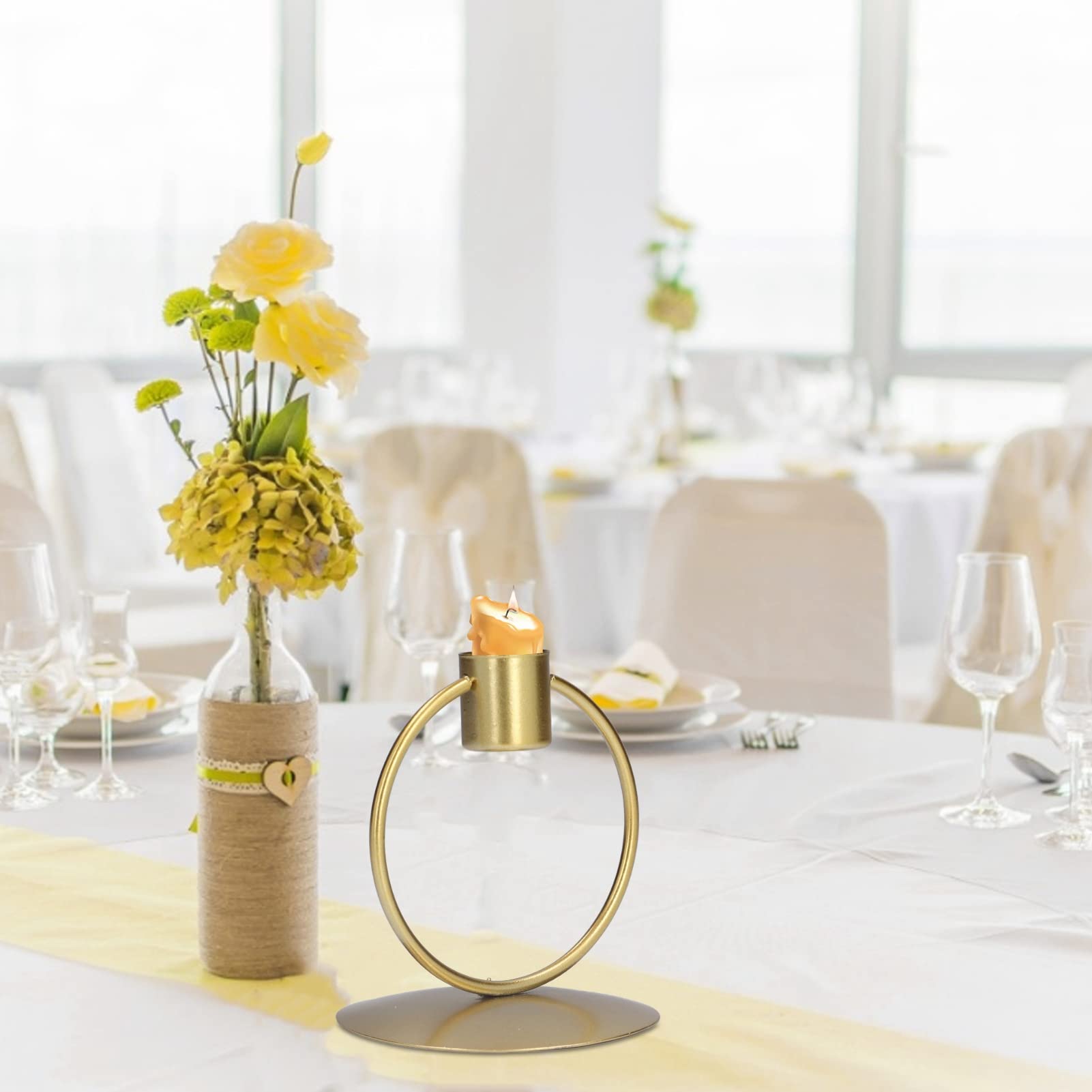 Golden Iron Round Candle Holder - Elegant Modern Candlestick for Home Decor, Wedding Centerpiece & Tabletop Decoration - Perfect for Dining Tables, Fireplace Mantels & Romantic Ambiance