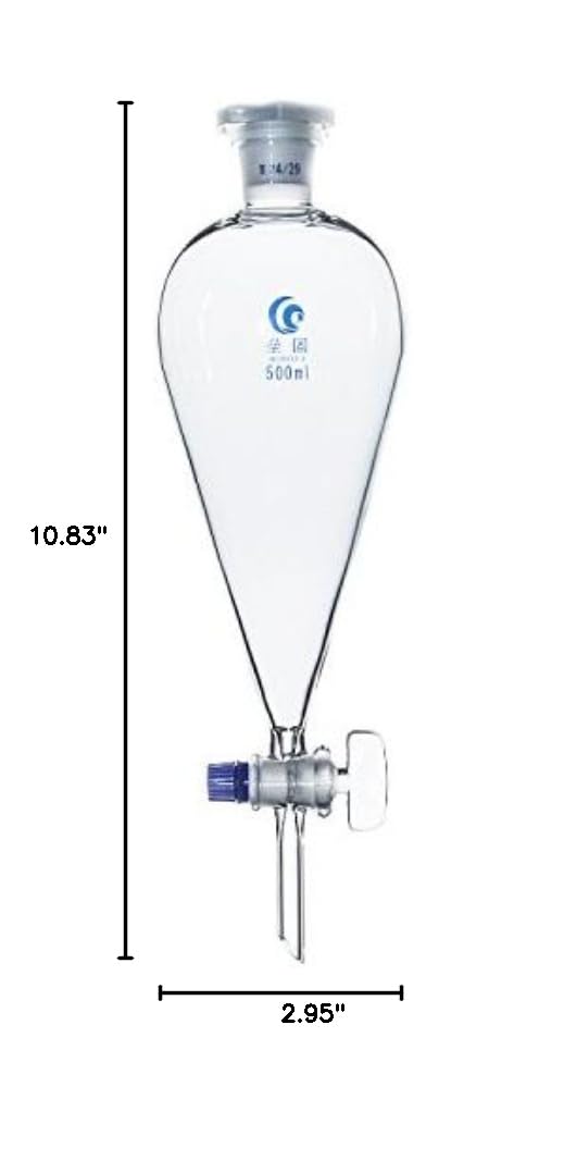 250ml Borosilicate Glass Conical Separatory Funnel with Glass Stopcock & 19/26 Joints - Pear Shape Lab Equipment for Chemistry, Science Experiments & Educational Use