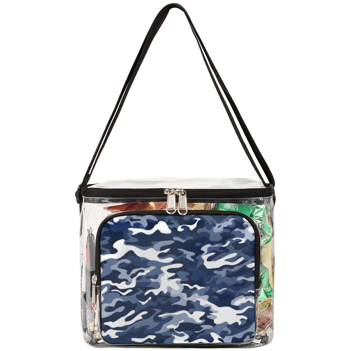 GzLeyigou Fashion Blue & White Camouflage Pattern Clear Tote Bag with Handles - Transparent Crossbody Shoulder Bag for Lunch, Outdoor, Travel, Picnic, Concerts & Sports Events - Stadium Approved Multipurpose Carryall for Shopping, Beach & Daily Use