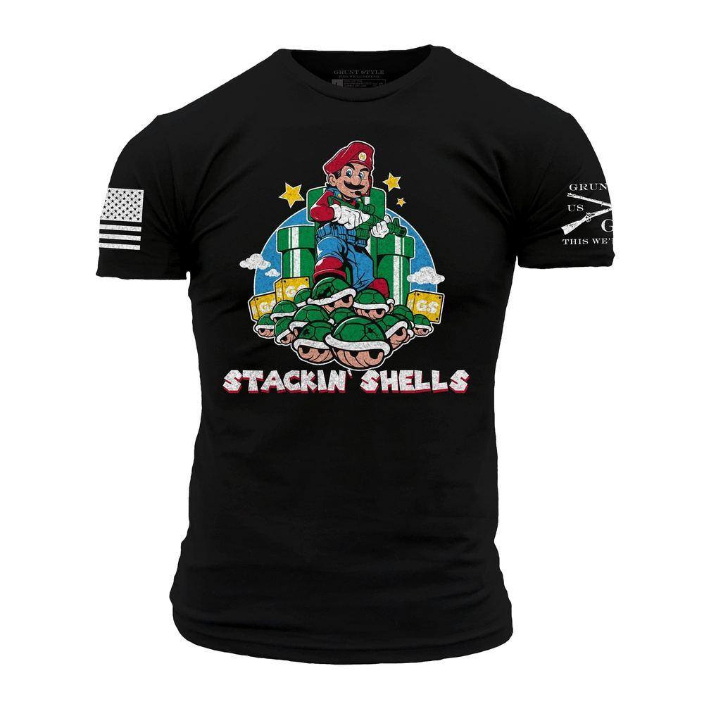 Stackin' Shells Graphic T-Shirt for Men & Women - Soft Cotton Black Tee - Casual Streetwear & Beach Outfit