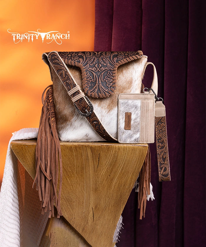Trinity Ranch Genuine Hair-On Cowhide Tooled Western Shoulder Bag - Perfect for Rodeo, Country Music Festivals & Cowgirl Fashion