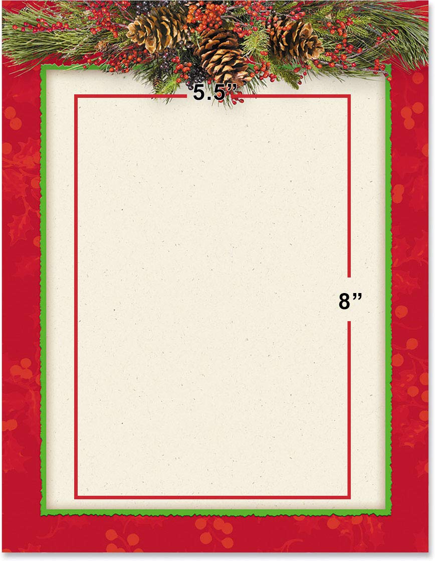 Premium Christmas Pine Bough Holiday Stationery Set - Elegant 8.5