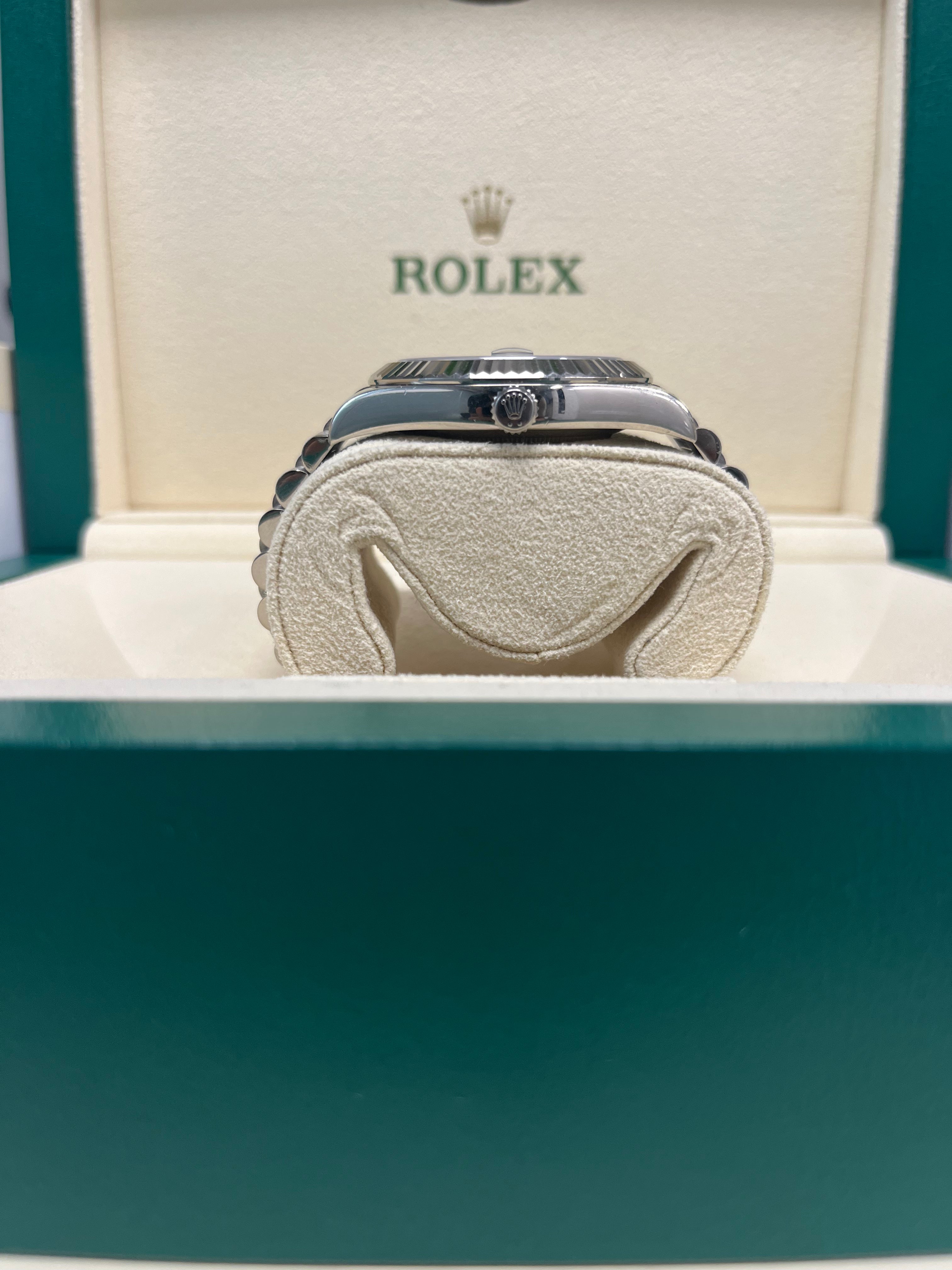 Authentic Rolex Day Date II 18kt White Gold President Watch with Blue Wave Dial Ref 218239BLWAP - Luxury Dress Watch for Business Meetings & Formal Events