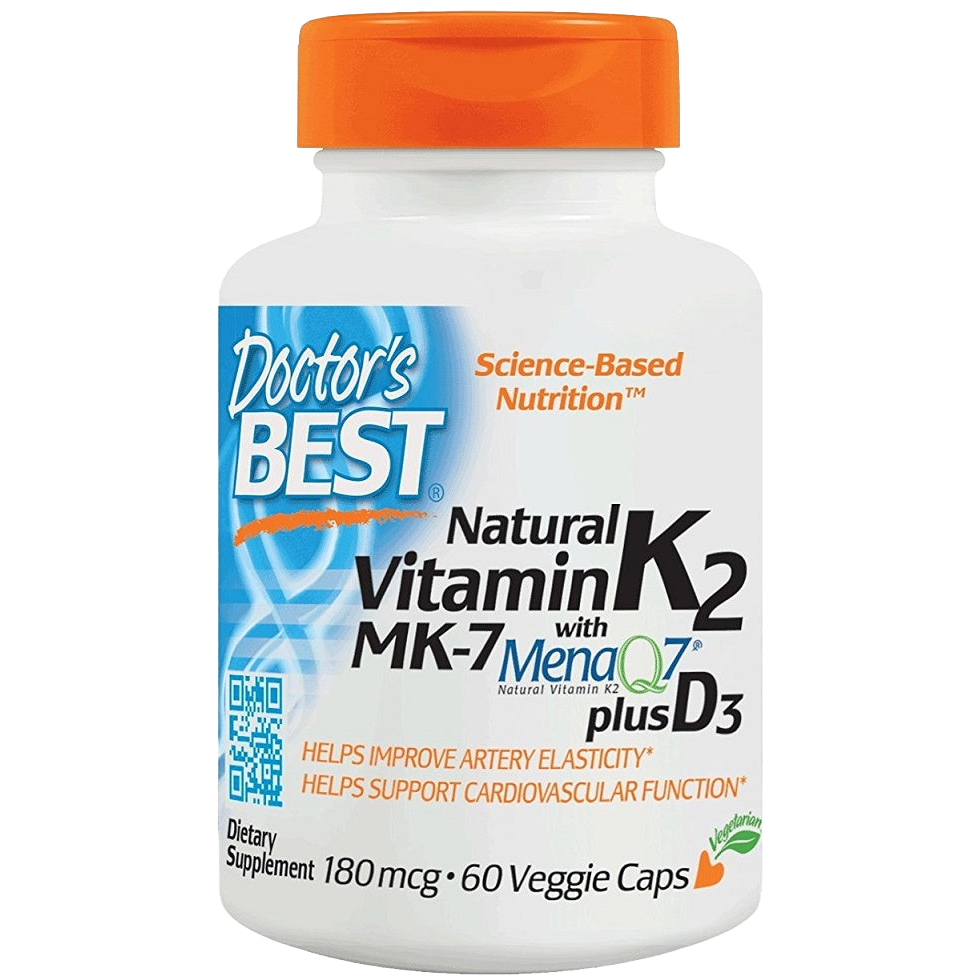 Doctor's Best Natural Vitamin K2 MK7 with MenaQ7 & Vitamin D3 Supplement - 180mcg per Serving - 60 Vegan Capsules - Supports Bone & Heart Health - Ideal for Adults & Seniors