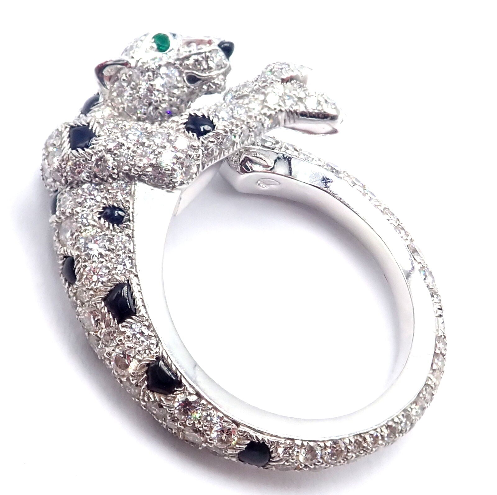 Authentic Cartier Panther Panthere 18K White Gold Diamond Onyx Ring - Luxury Jewelry for Women, Elegant Gift for Anniversary & Special Occasions