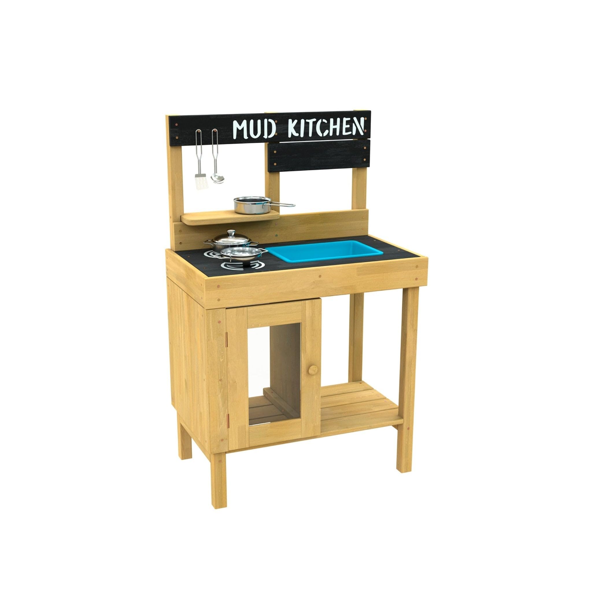 FSC Certified Wooden Mud Kitchen for Kids - Junior Cook Set with Stainless Steel Pans & Utensils | Easy Assembly with Predrilled Holes | Outdoor Sand & Water Play Toy for Toddlers 3+ Years | Perfect for Backyard, Garden & Pretend Play