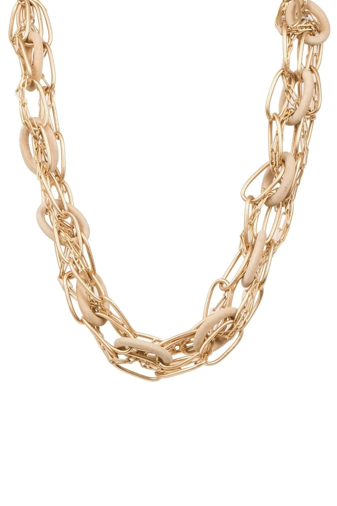 Chunky Gold and Wood Chain Necklace for Women - Stylish Boho Layering Jewelry - Perfect for Casual Outfits, Festivals, and Everyday Wear