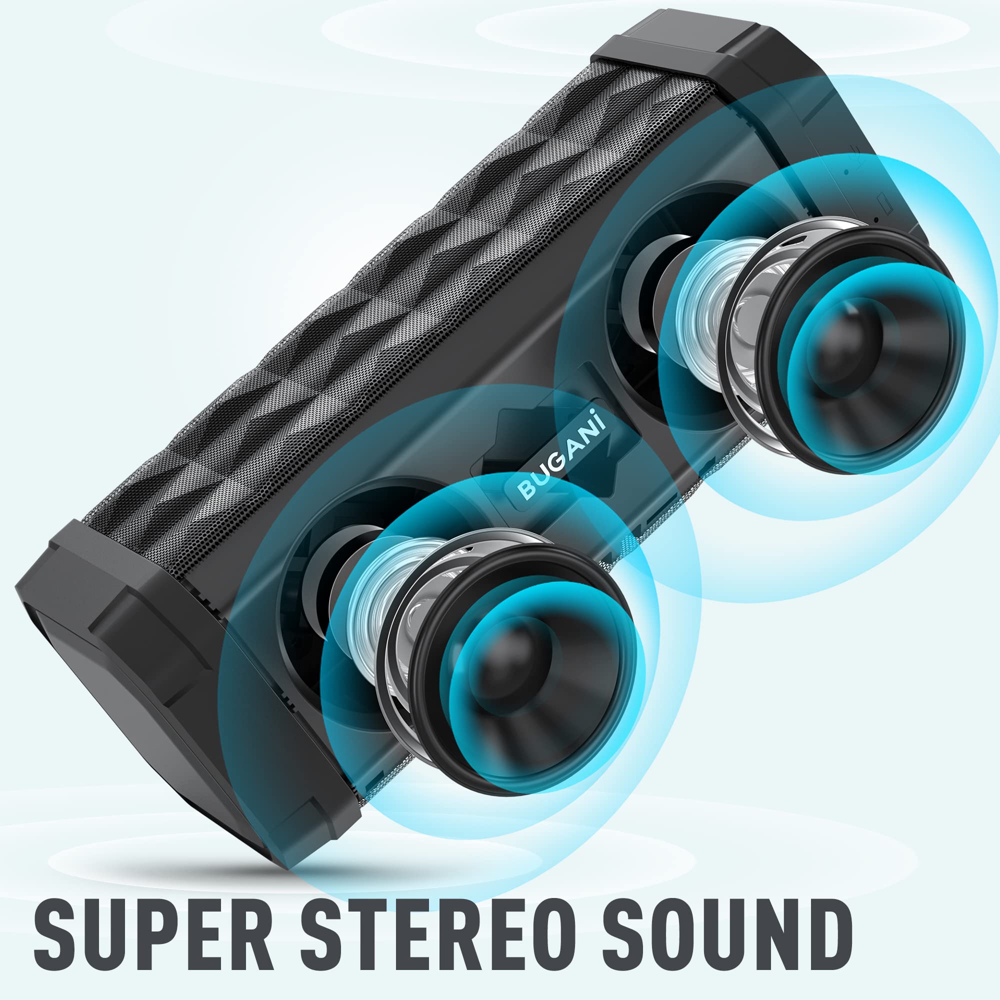 BUGANI M99 Bluetooth Speaker - Wireless Portable Speaker with 24H Playtime, 100ft Range, IPX5 Waterproof, Built-in Mic, Stereo Sound & Louder Volume - Perfect for Home, Outdoor, Travel, Beach & Party Use