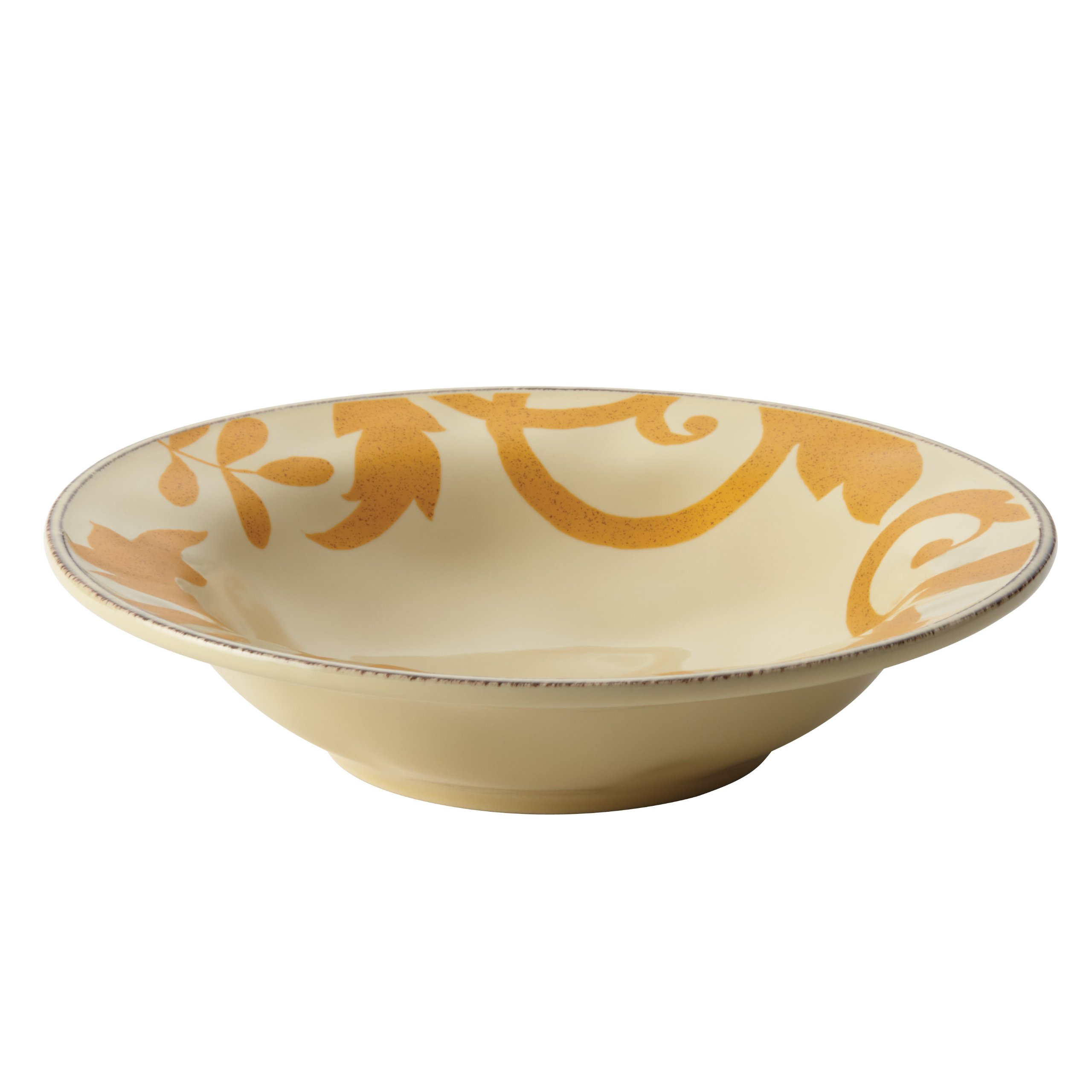 Rachael Ray 10-Inch Round Serving Bowl with Gold Scroll Design - Almond Cream Dinnerware for Entertaining, Parties & Everyday Dining