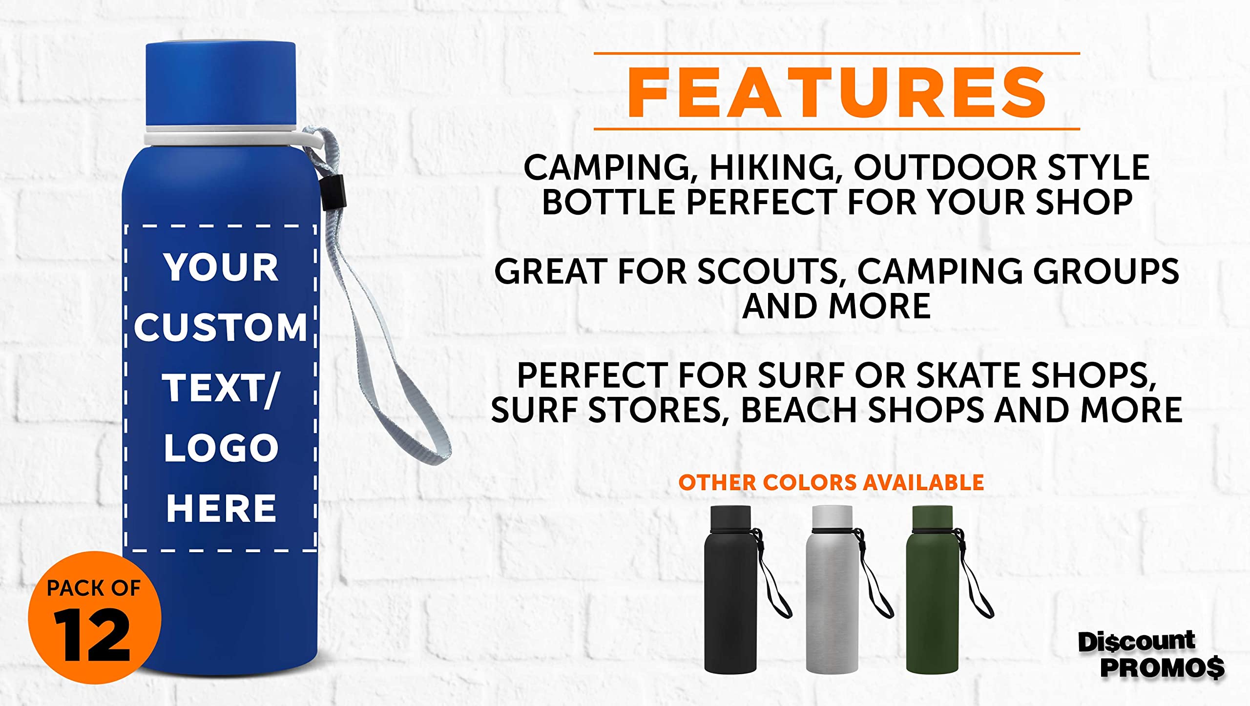Custom Personalized 17 oz Ransom Water Bottles with Strap - Bulk Pack of 12 - Perfect for Corporate Events, Team Giveaways & Business Promotions - Durable & Reusable Sports Water Bottle for Gym, Office & Outdoor Activities - Blue