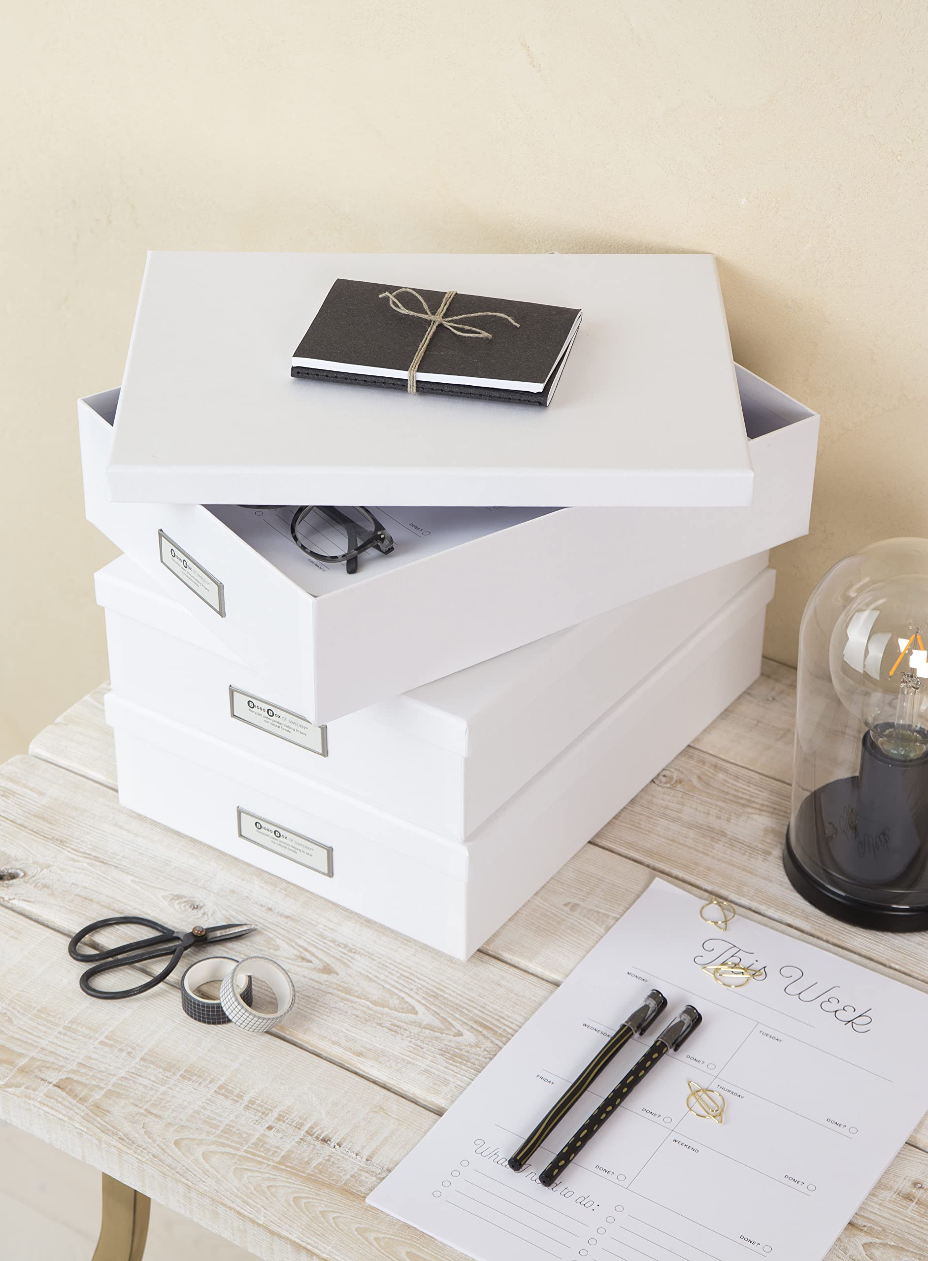 Bigso Sweden A4 Document Storage Box with Lid & Handle - Organize Paper, Brochures, Notes - Durable Fiberboard Office File Organizer for Home & Office Use