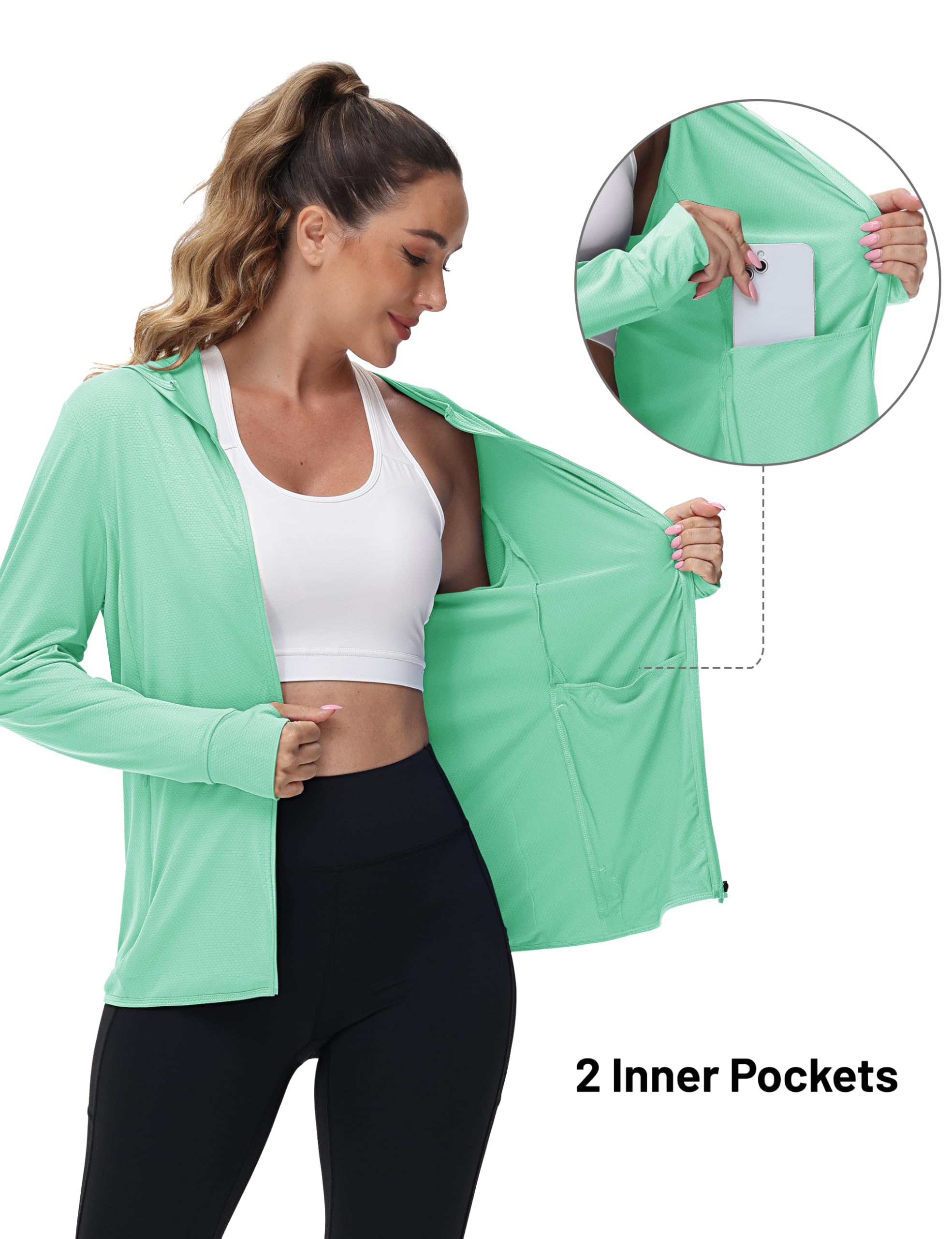TACVASEN Women's UPF 50+ Sun Protection Hoodie - Lightweight Zip Up UV Shirt with Long Sleeves for Hiking, Running & Outdoor Activities