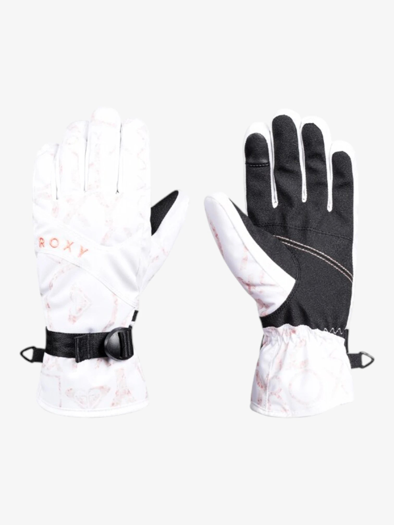 Roxy Jetty Snow Gloves - Women's Waterproof Winter Gloves for Skiing, Snowboarding & Outdoor Activities (White & Pink)
