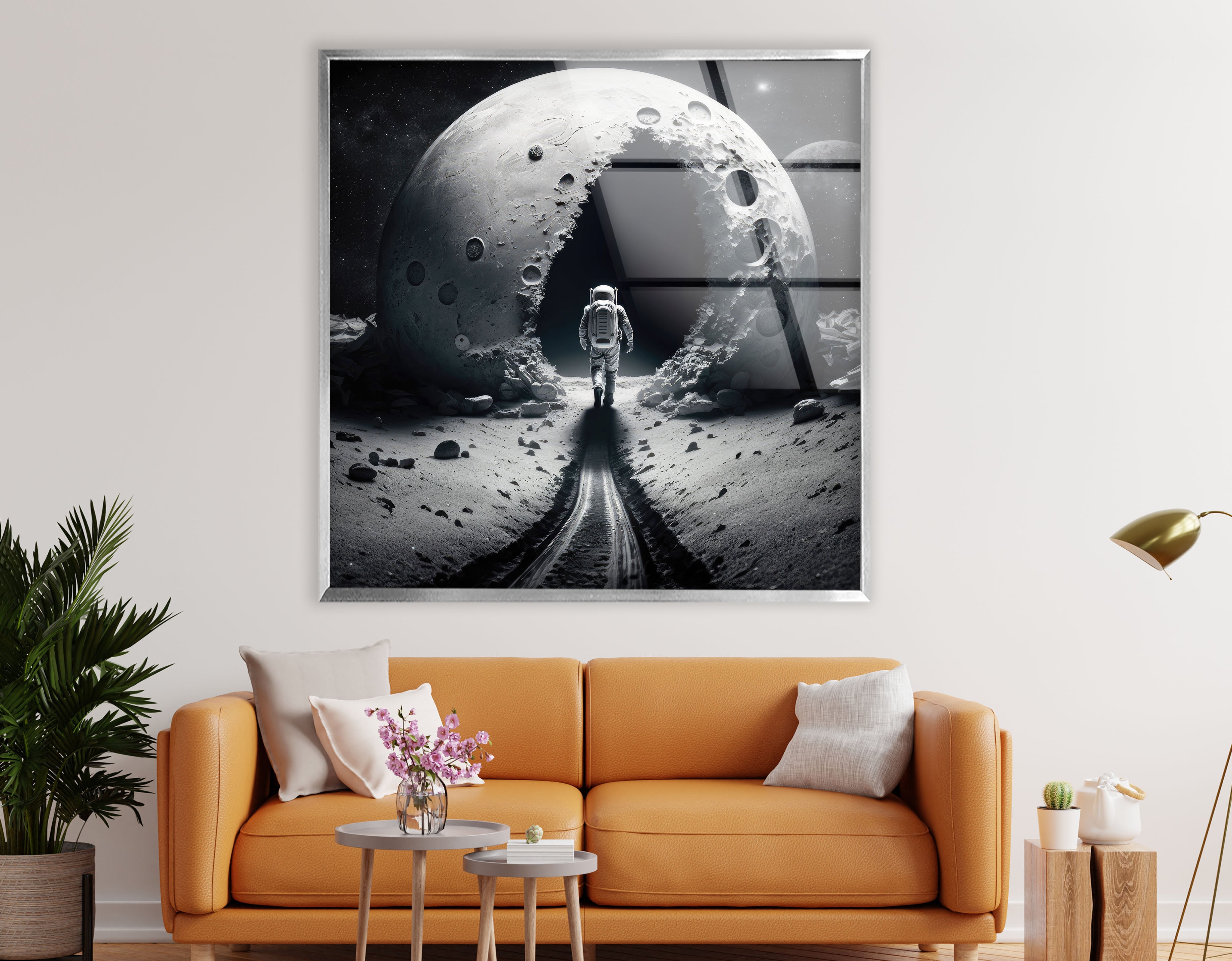 Astronaut Moonwalk Wall Art - Surreal Space Galaxy Glass Print for Home & Office Decor | Unique Sci-Fi Poster for Living Room, Bedroom, or Gift