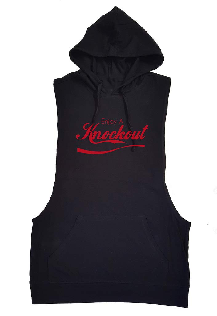 Men's Red Knockout Graphic Print Black Vest T-Shirt Hoodie - Casual Streetwear for Gym, Workout & Everyday Wear