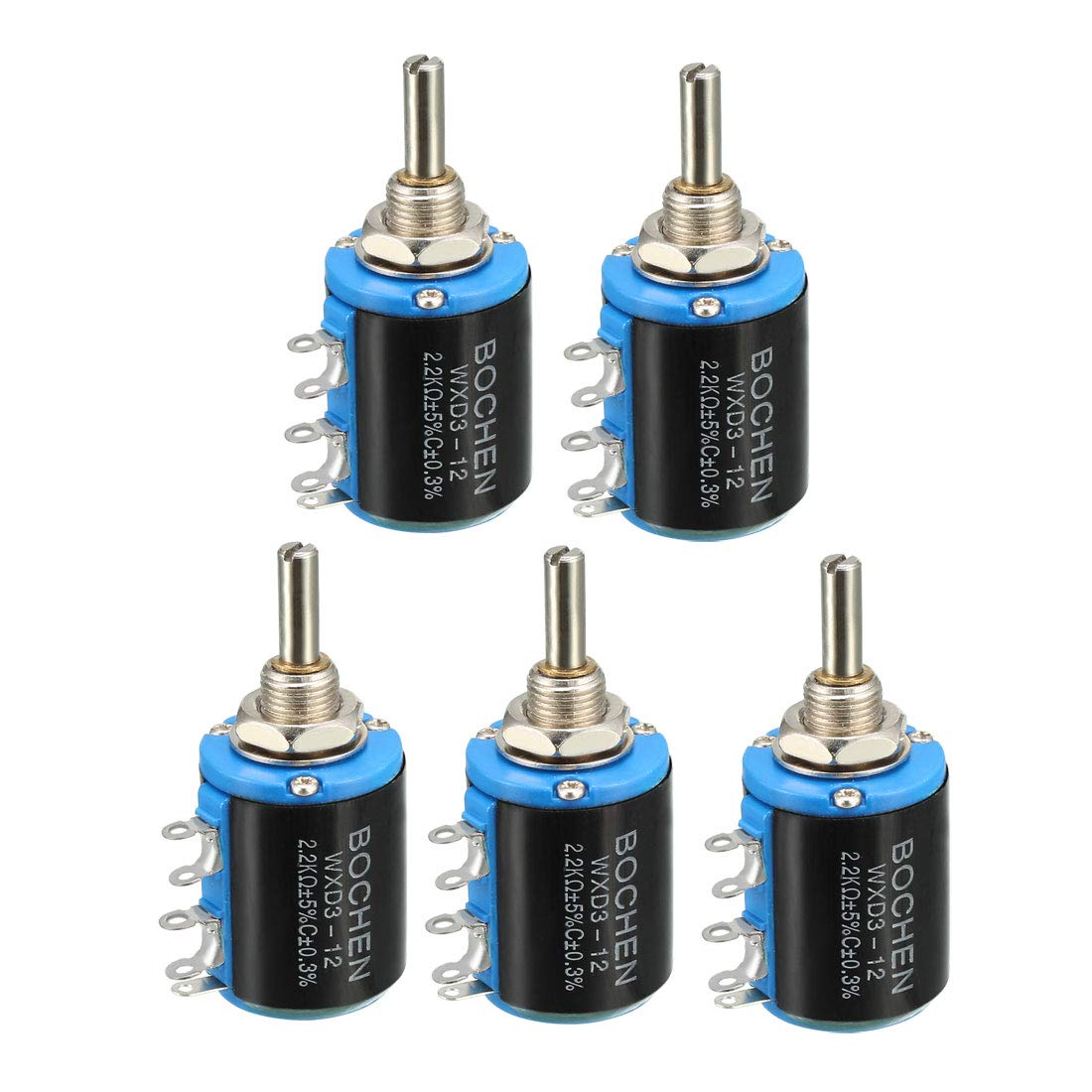 uxcell 2.2K Ohm Adjustable Wire Wound Multi-Turn Precision Potentiometer (5pcs) - Perfect for Audio Equipment, DIY Electronics & Circuit Board Projects