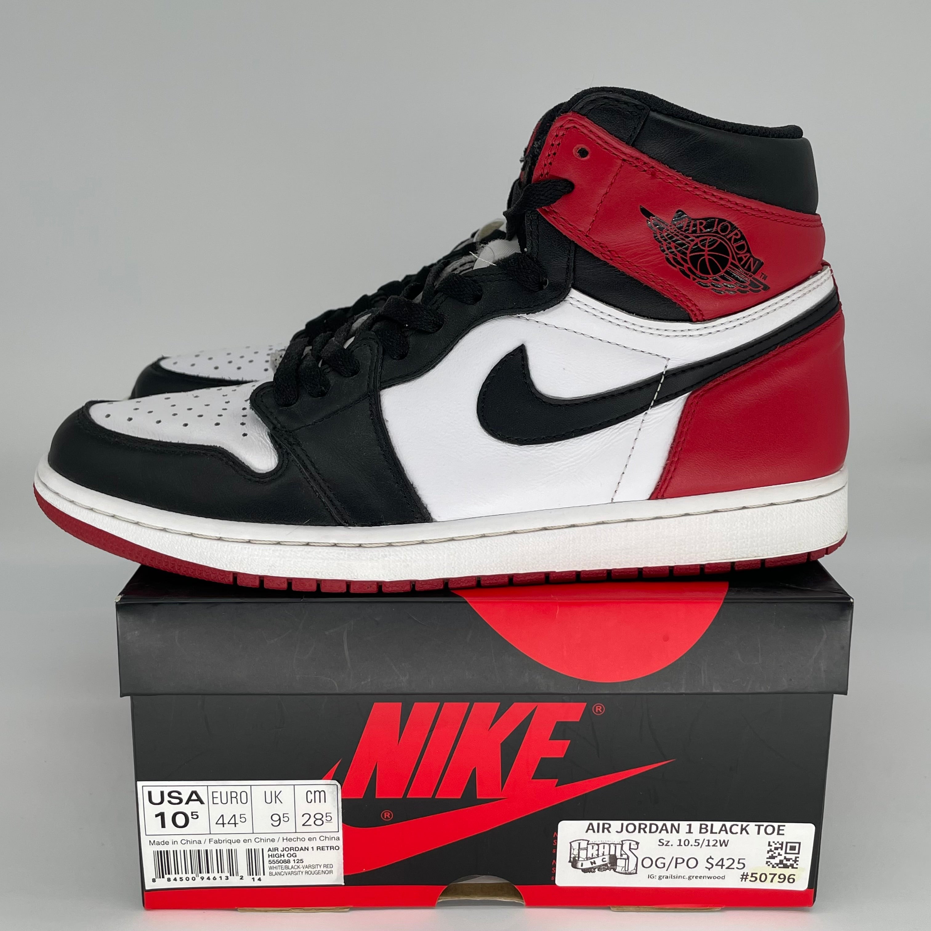 AIR JORDAN 1 Retro High OG 'Black Toe' Men's Basketball Shoes Size 10.5 (555088-125) - Perfect for Streetwear, Sneaker Collecting & Casual Wear