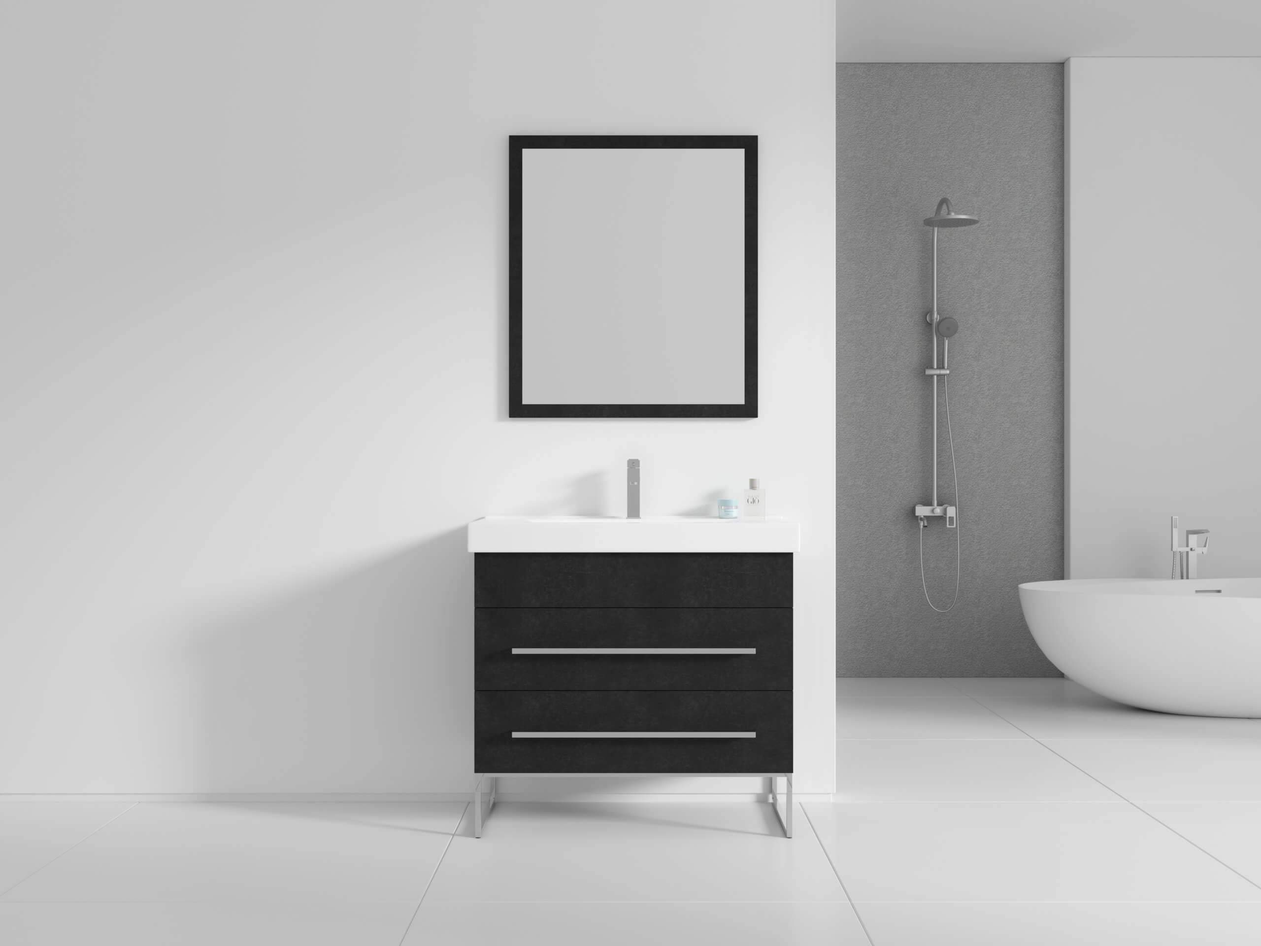 Modern Black Marble 36 Inch Bathroom Vanity Set with Chrome Hardware & Vitreous China Sink Top - Luxury Bathroom Fixture for Master Bath or Guest Bath Remodel