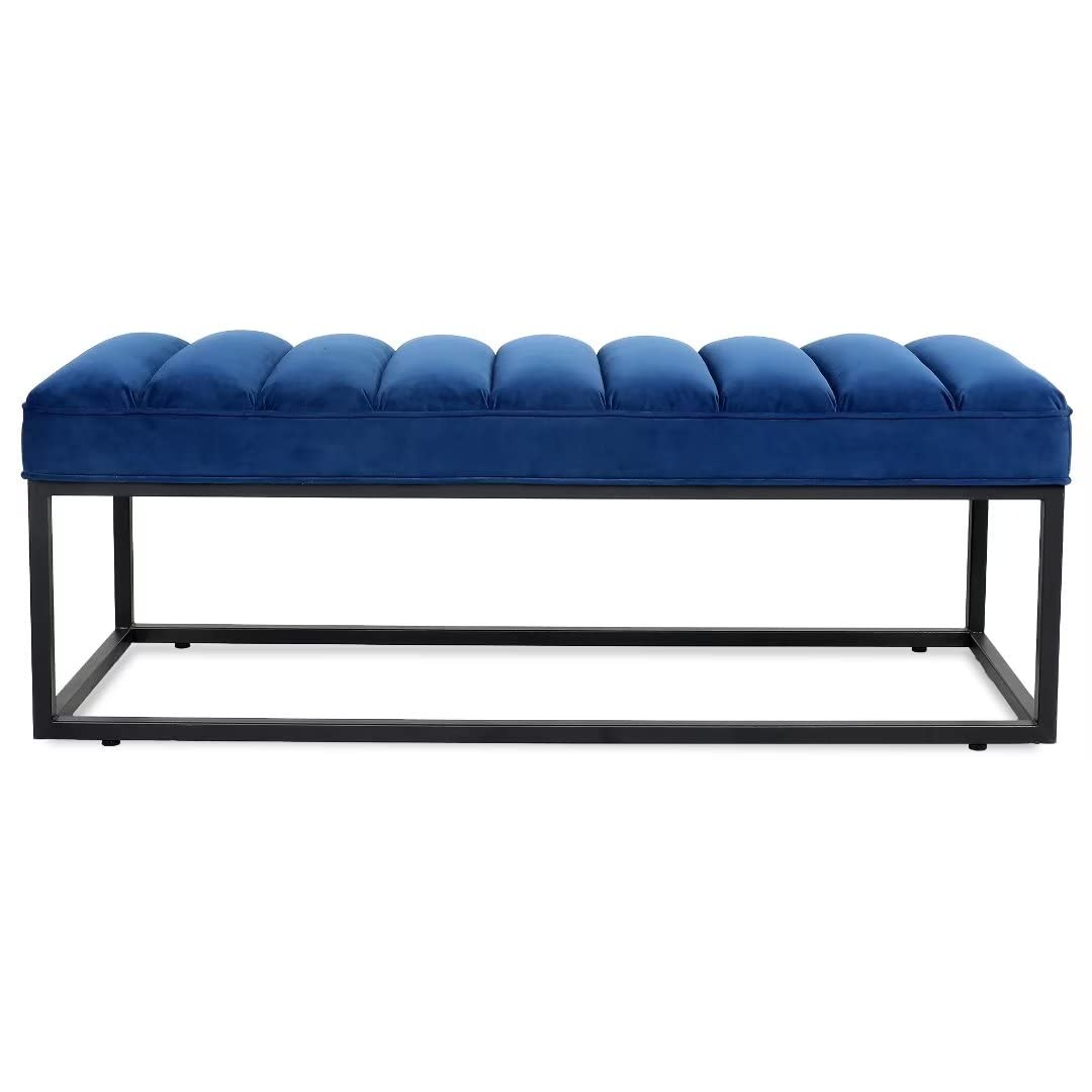 TRIPLE TREE Upholstered Ottoman Bench with Metal Base - Navy Blue Vanity Bench for Bedroom, Living Room & Entryway | Perfect as Bed End Bench, Shoe Storage & Dining Room Seating