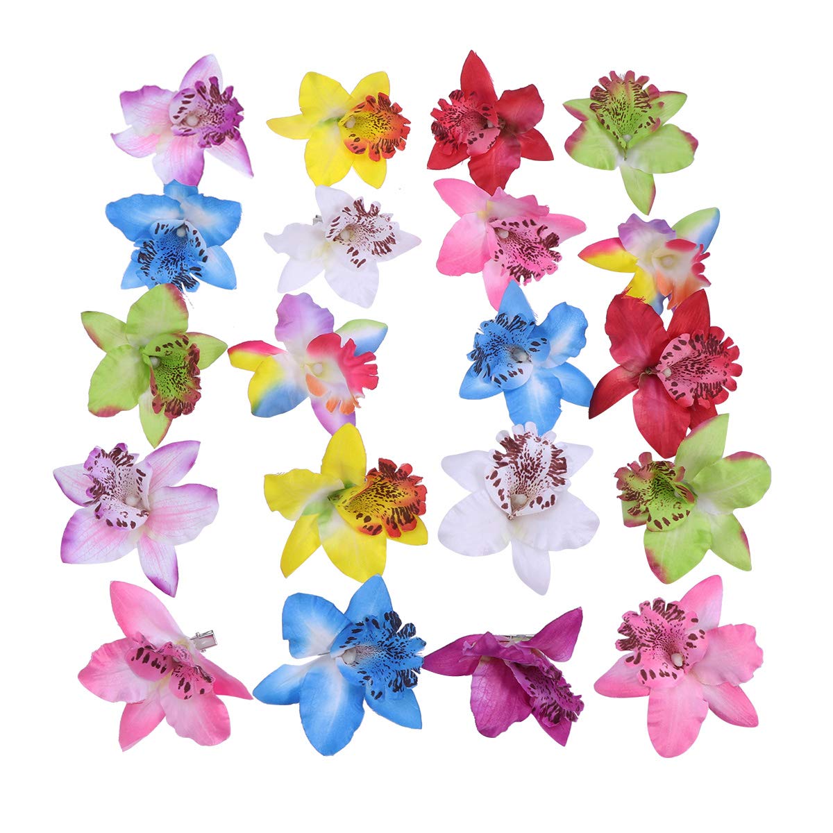 Lurrose 20pcs Colorful Flower Hair Clips - Multicolor Thai Orchid Barrettes Hair Accessories for Women & Girls | Perfect for Summer, Beach, Party & Holiday Outfits (Mixed Colors)