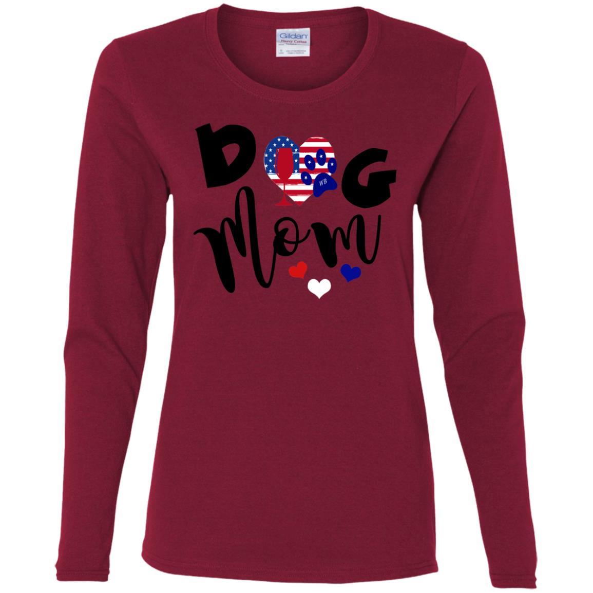 American Dog Mom Cotton Long Sleeve T-Shirt for Women - Comfortable Casual Wear for Dog Lovers | Perfect for Pet Owners, Dog Parks & Everyday Outfits