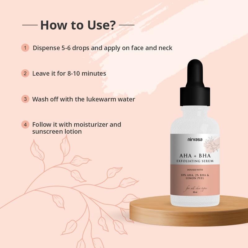 Nirvasa AHA + BHA Exfoliating Serum for Face - 10% Glycolic Acid & 2% Salicylic Acid with Lime Pearl Extract | Deep Cleansing, Pore Minimizing, Dead Skin Removal | Silicone Free, Paraben Free, Vegan & Cruelty Free (30ml) | Perfect for Daily Skincare Routine & Acne-Prone Skin