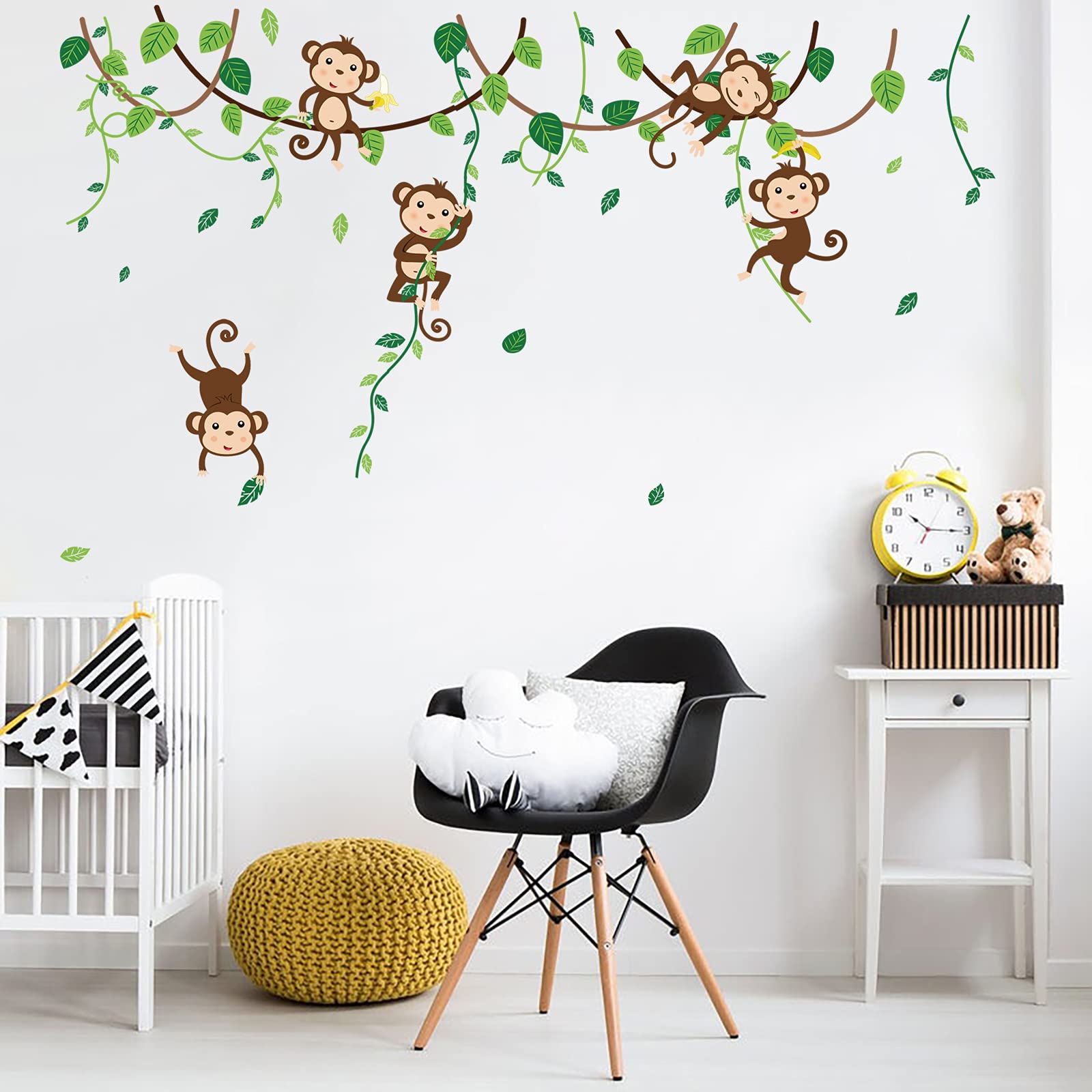 Decalmile Climbing Monkey Wall Decals - Safari Animal Stickers Set for Baby Nursery & Kids Bedroom Decor - Perfect for Jungle Themed Rooms and Playful Wall Art