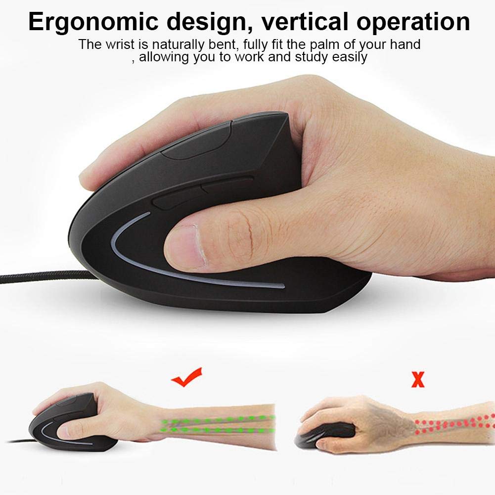 Wendry Wired Ergonomic Mouse - 3200DPI Vertical Gaming Mouse with 6D Adjustable Design & LED Backlight - Comfortable Optical Mouse for PC, Laptop, Office & Gaming (Black) | Perfect for Long Work Sessions & Competitive Gaming