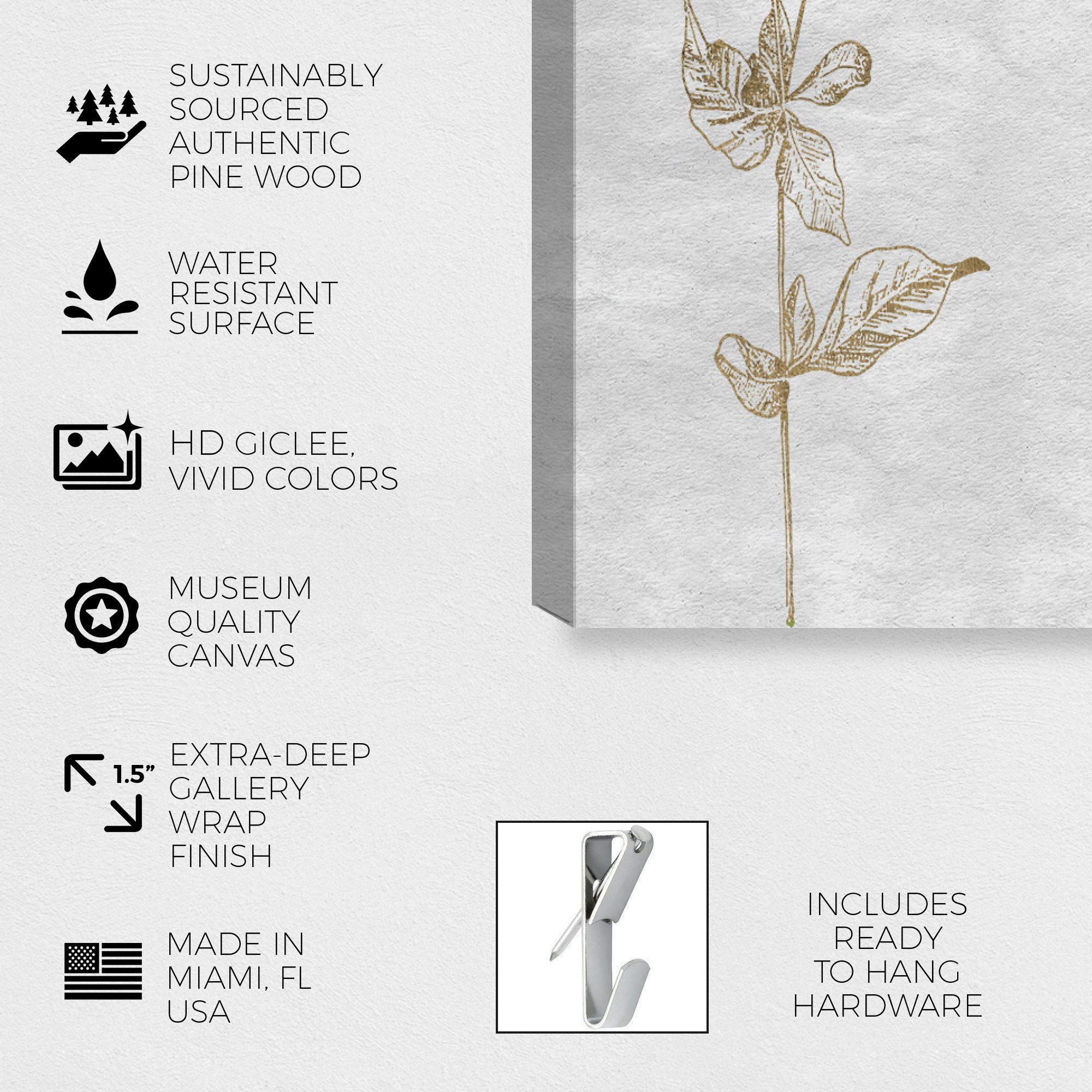 Floral Sketch Vertical Gold Wall Art Canvas Prints by Oliver Gal Artist Co. - Elegant Home Decor for Living Room, Bedroom & Office